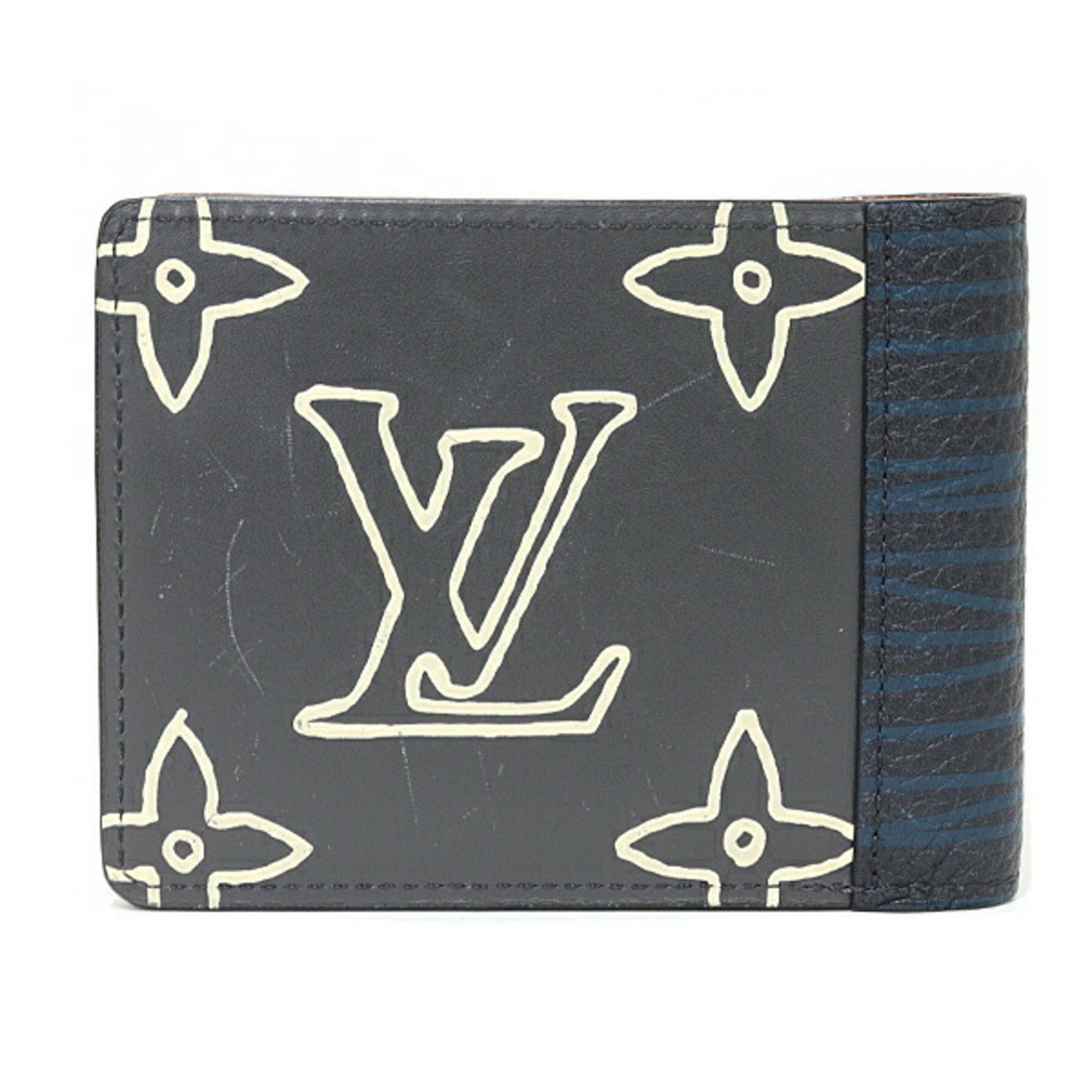 Louis Vuitton Monogram Eclipse Black Blue Monogram Eclipse Leather Wallet (Bi-Fold) (Pre-Owned)