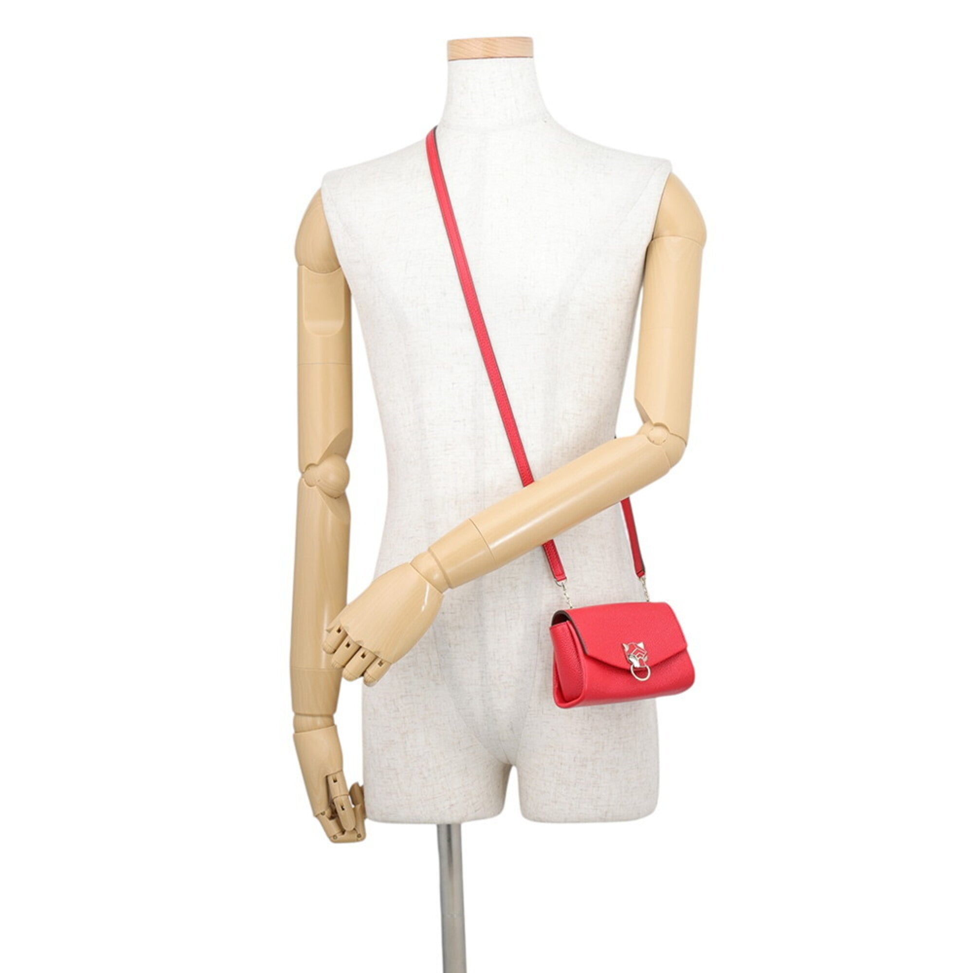 Cartier Red Color Leather Handbag Shoulder Bag (Pre-Owned)