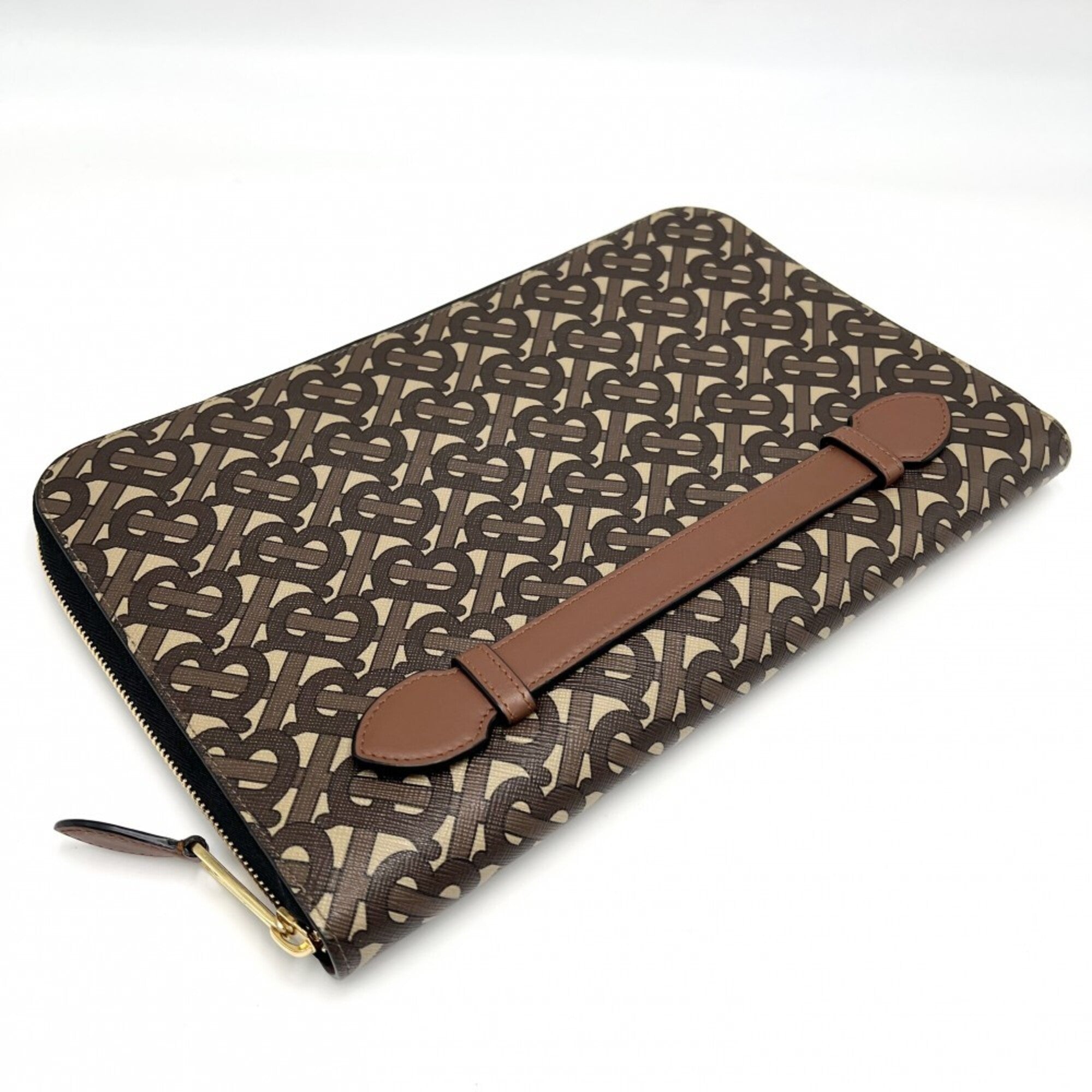 Burberry Beige Brown Coated Canvas Pvc Leather Clutch Bag (Pre-Owned)