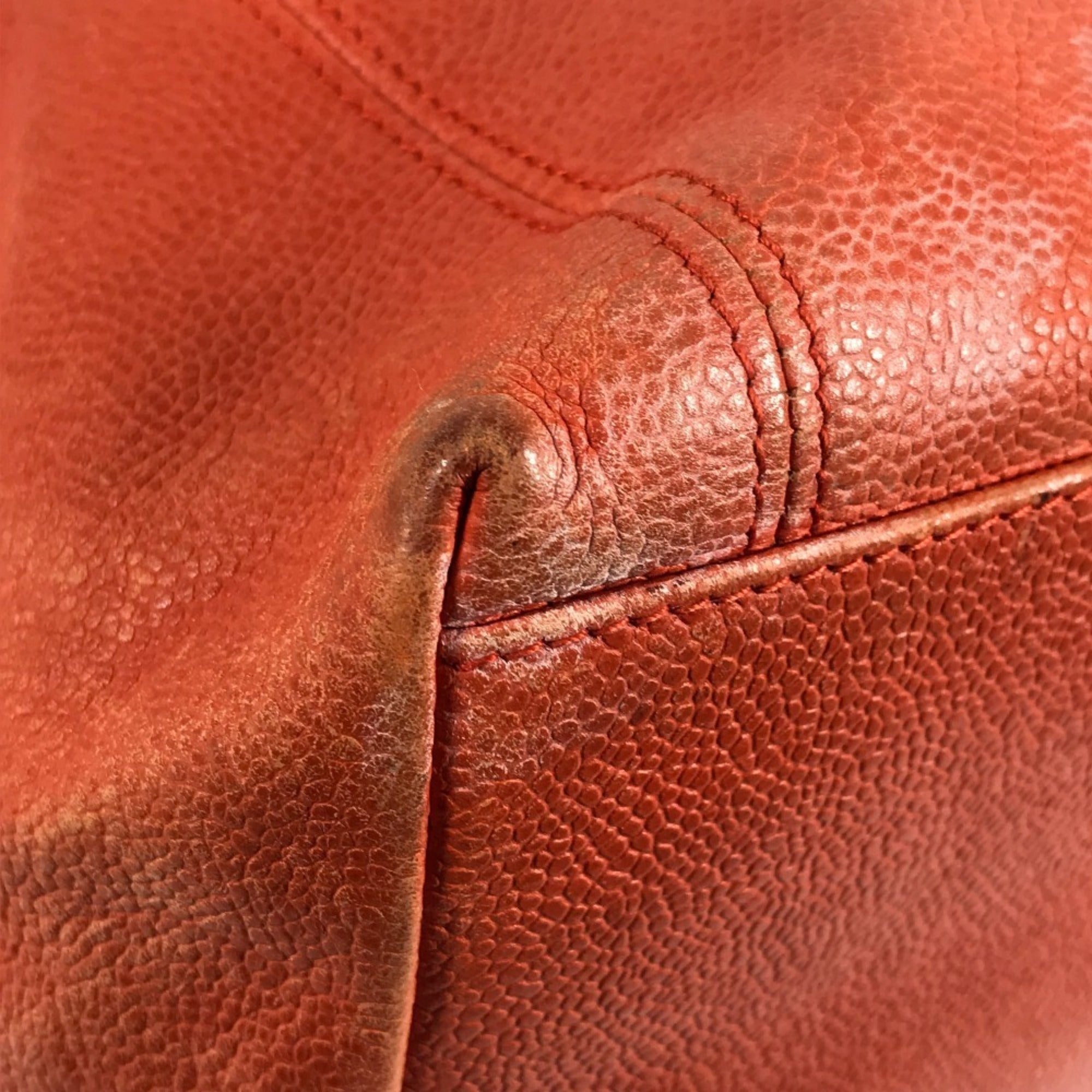 Chanel Orange Grained Calfskin Shoulder Bag Tote Bag (Pre-Owned)
