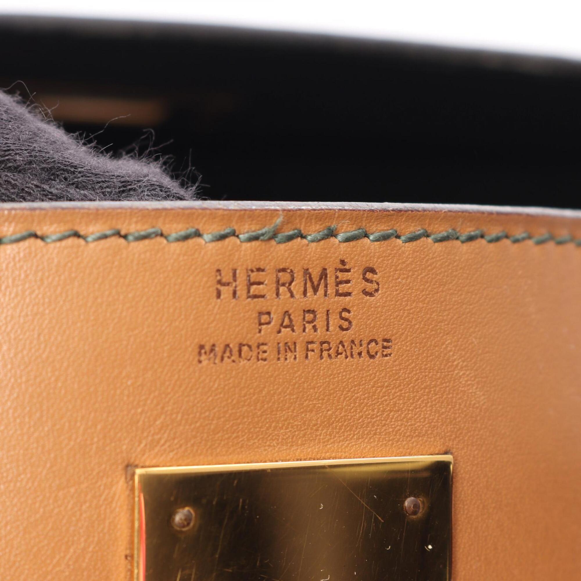 Hermes Bordeaux Brown Green Natural Rouge H Box Calf Leather Handbag (Pre-Owned)