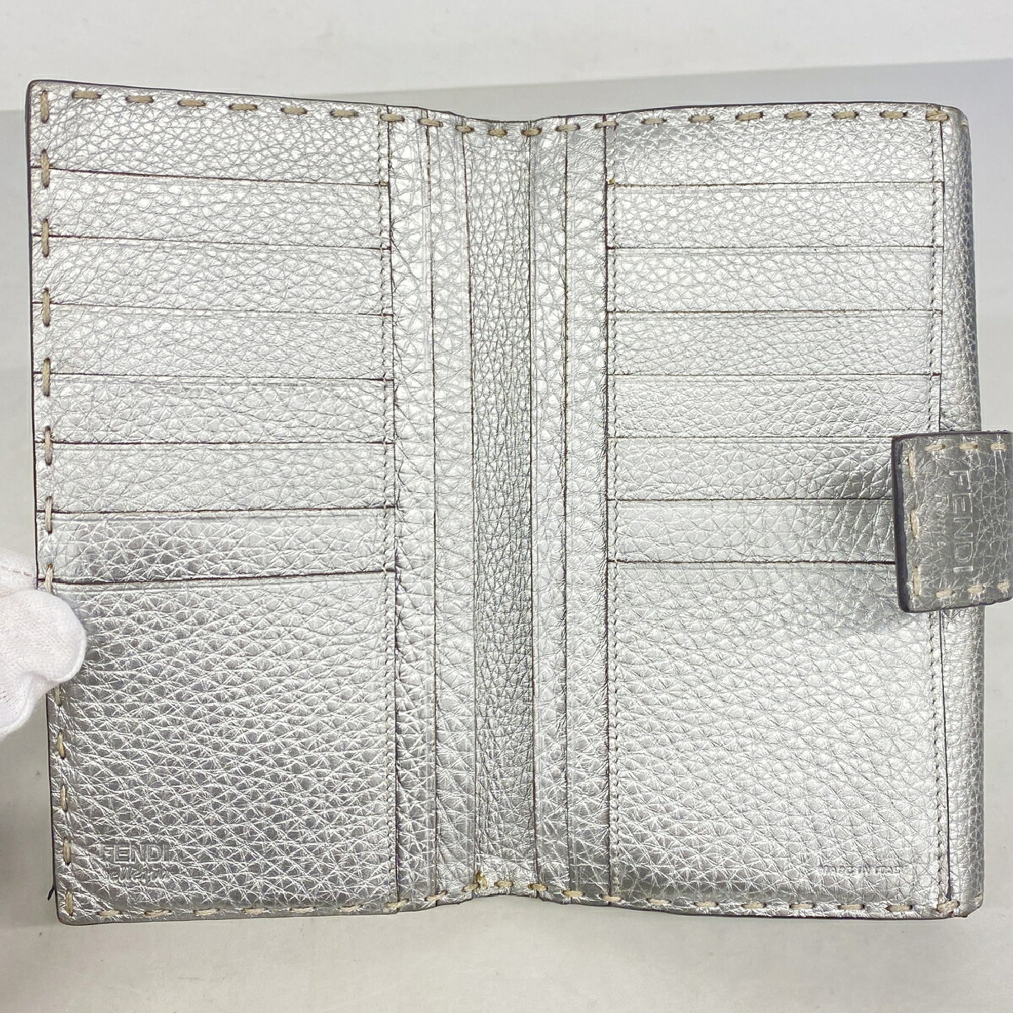 Fendi Silver Leather Long Wallet (Bi-Fold) (Pre-Owned)