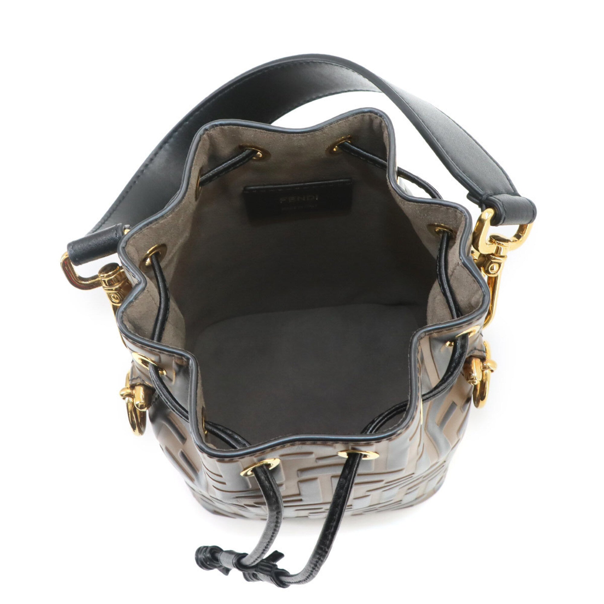 Fendi Zucca Black Brown Leather Handbag (Pre-Owned)