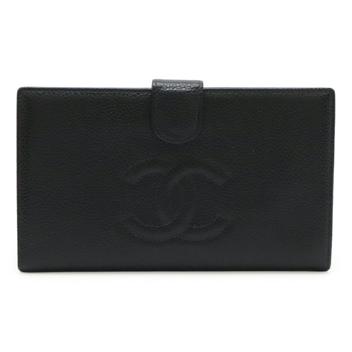 Chanel Black Grained Calfskin Long Wallet (Bi-Fold) (Pre-Owned)