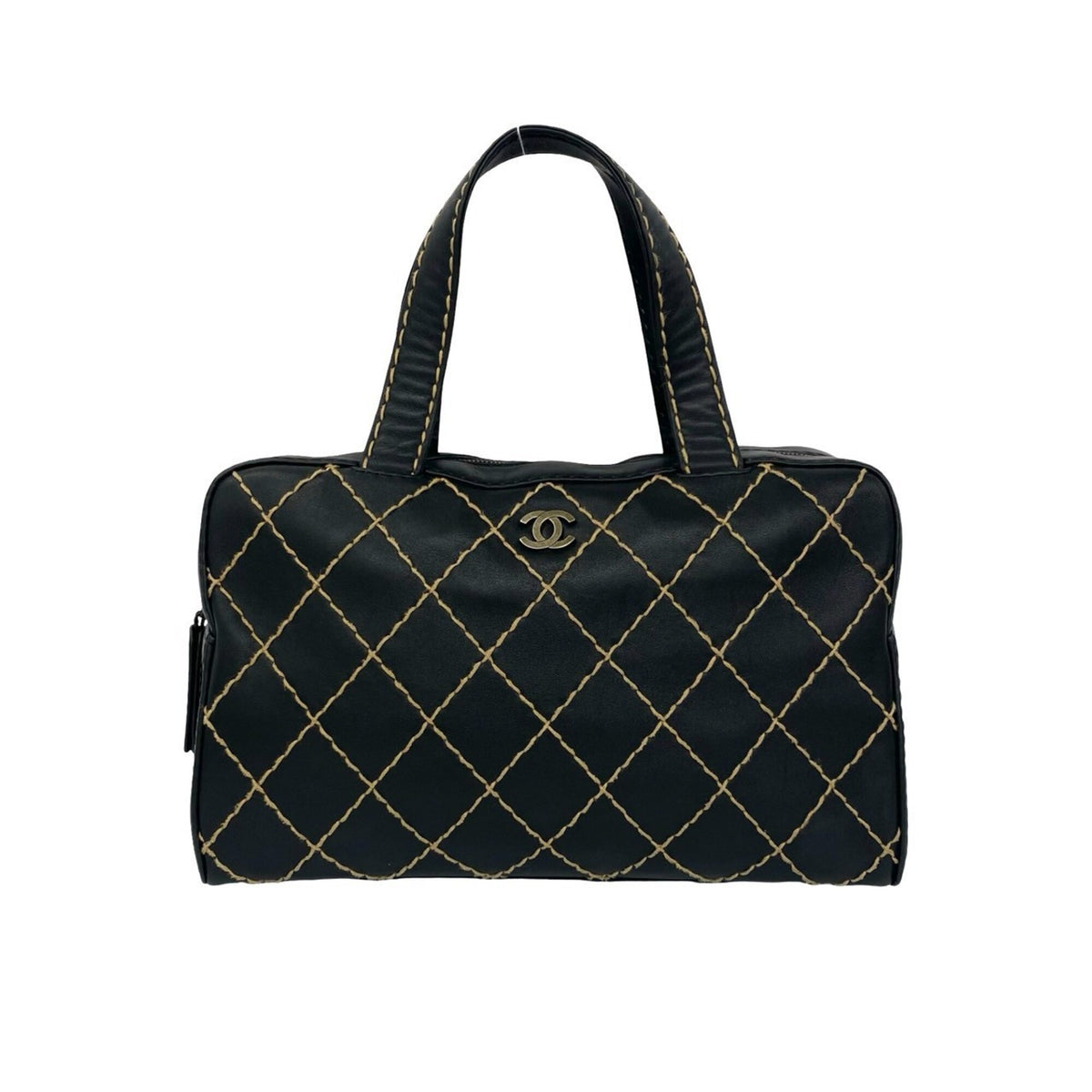 Chanel Black Leather Boston Bag Handbag (Pre-Owned)