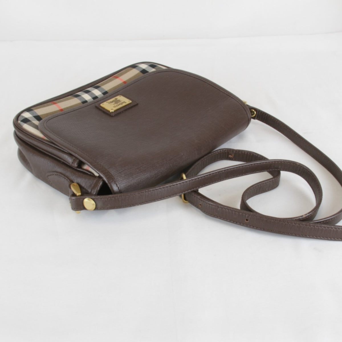 Burberry Brown Leather Canvas Shoulder Bag (Pre-Owned)
