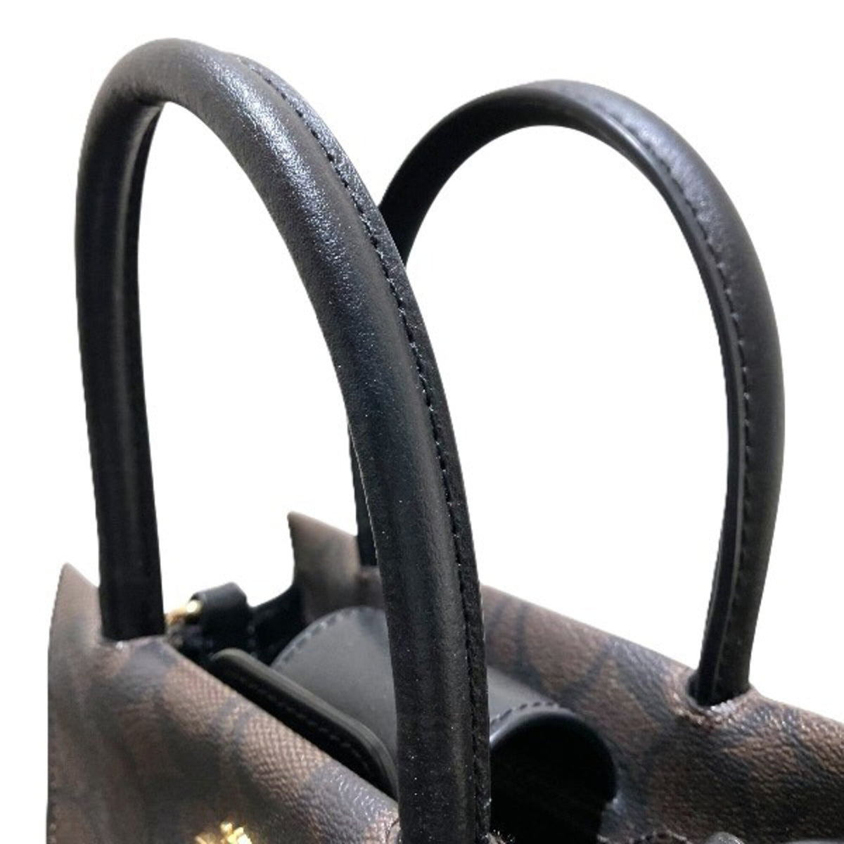 Coach Black Brown Canvas Leather Handbag (Pre-Owned)