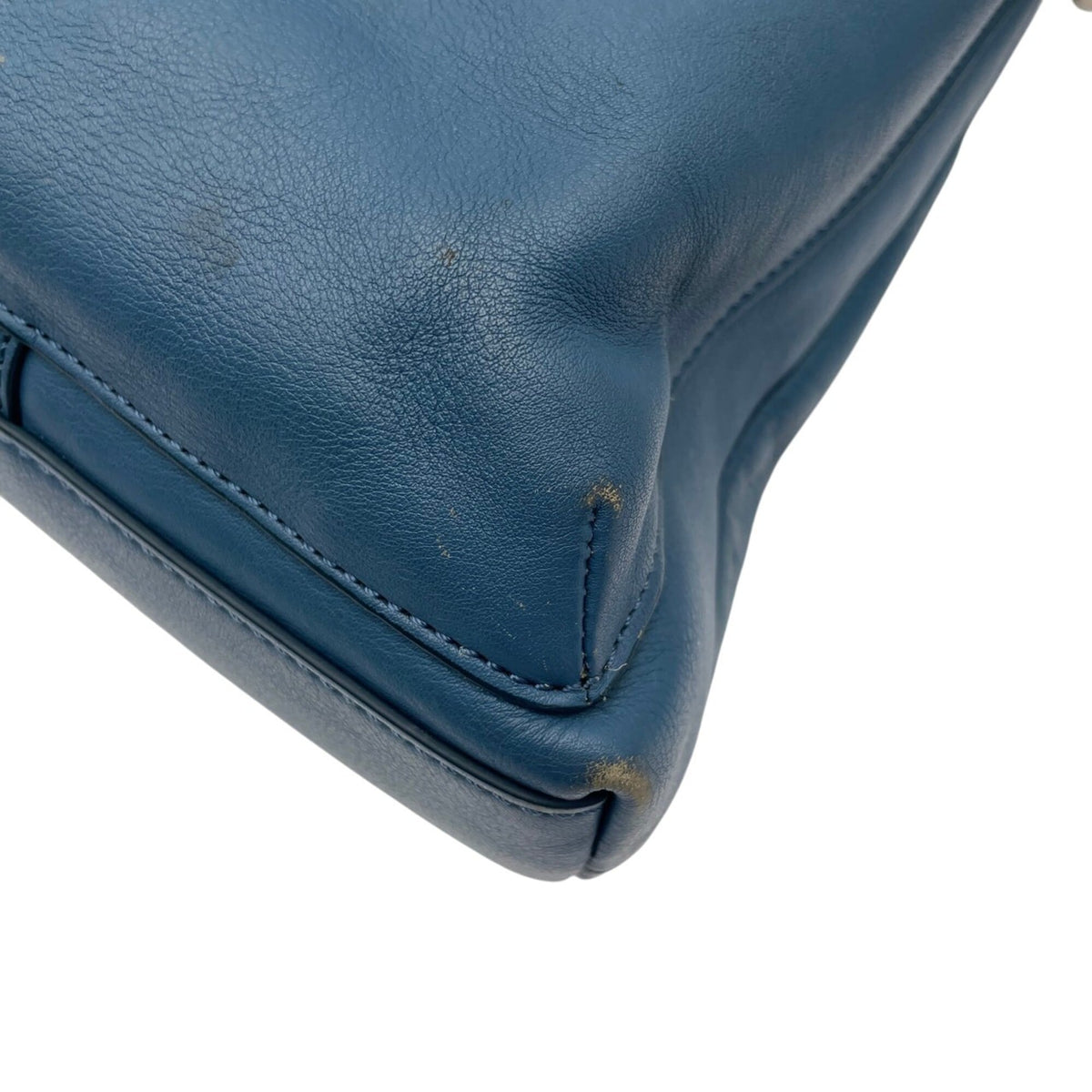 Coach Blue Navy Leather Canvas Shoulder Bag Tote Bag (Pre-Owned)