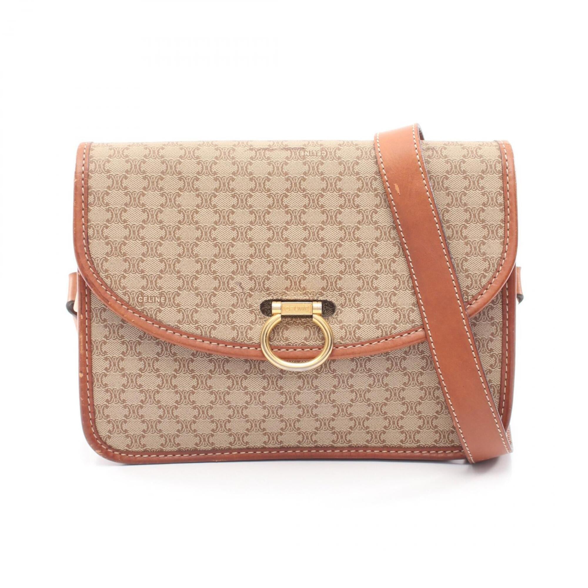 Celine Beige Brown Coated Canvas Leather Handbag Shoulder Bag (Pre-Owned)