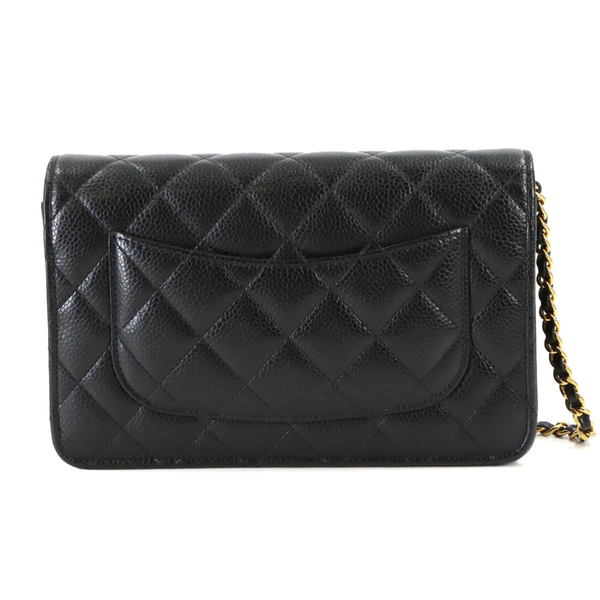 Chanel Black Grained Calfskin Chain/Shoulder Wallet (Pre-Owned)