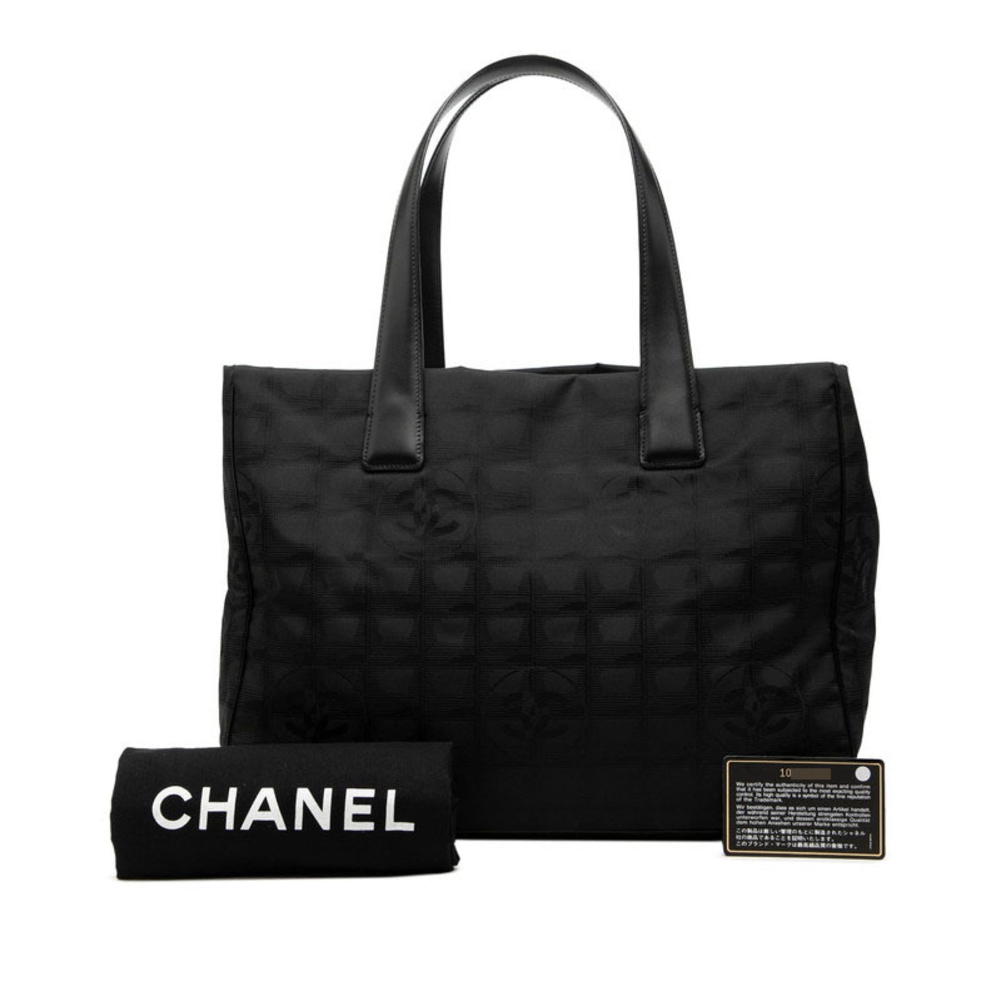 Chanel New Travel Line Black Nylon Leather Handbag Tote Bag (Pre-Owned)