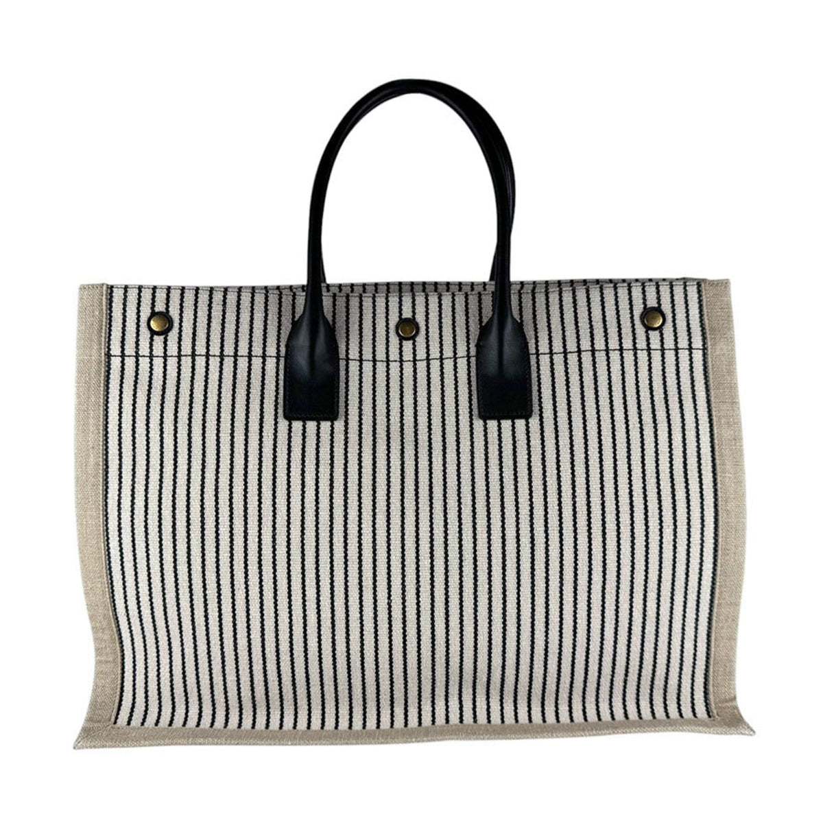 Saint Laurent Beige Black Ivory Canvas Leather Handbag Tote Bag (Pre-Owned)
