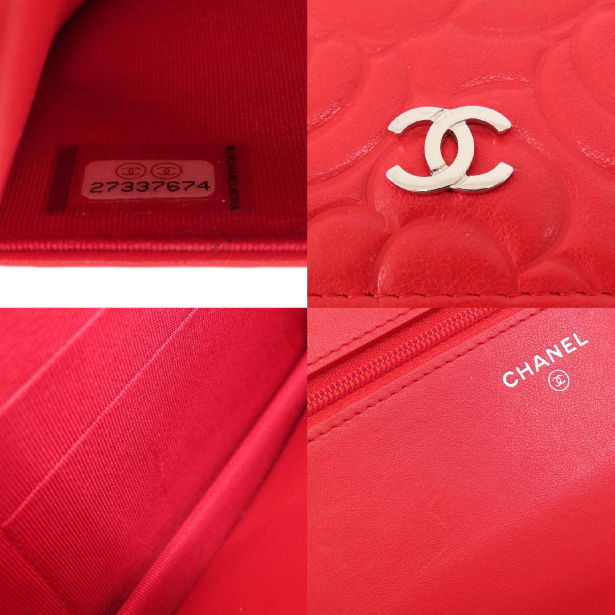 Chanel Red Color Leather Chain/Shoulder Wallet (Pre-Owned)
