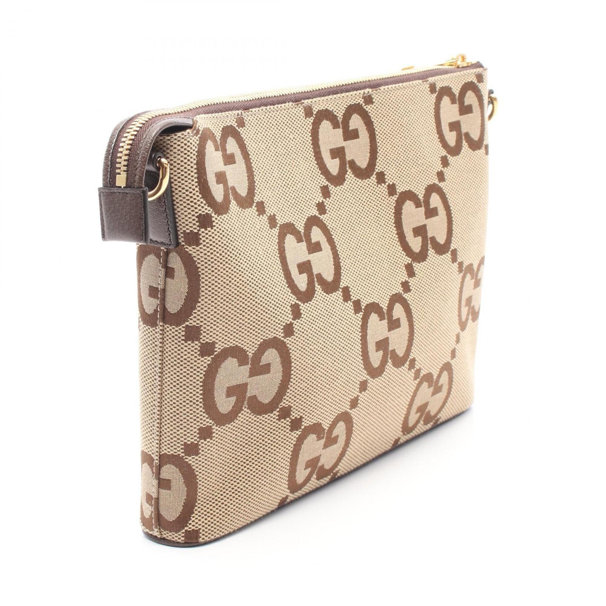 Gucci Beige Brown Canvas Leather Messenger Bag Shoulder Bag (Pre-Owned)
