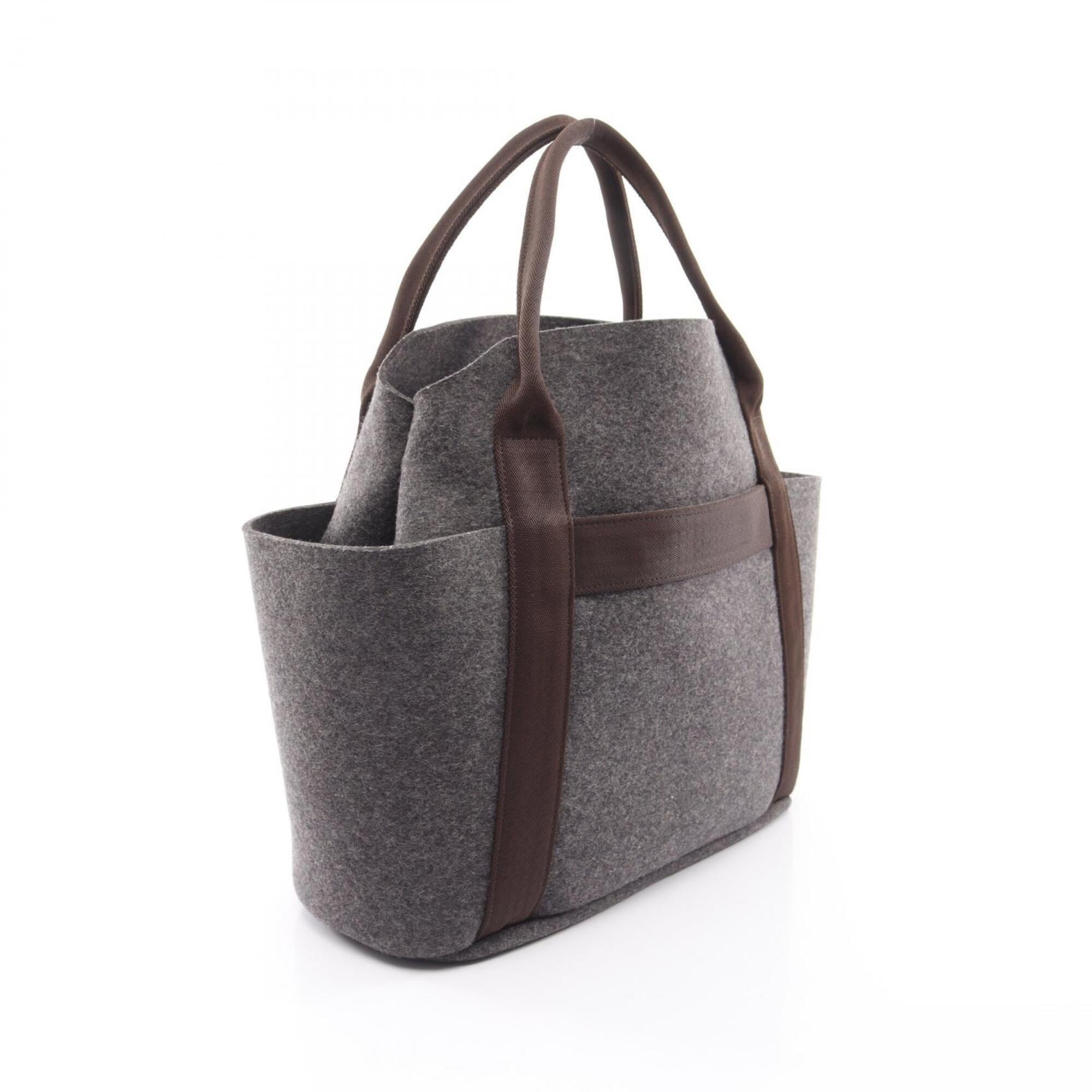Hermes Brown Ebene Gray Felt Leather Handbag Tote Bag (Pre-Owned)