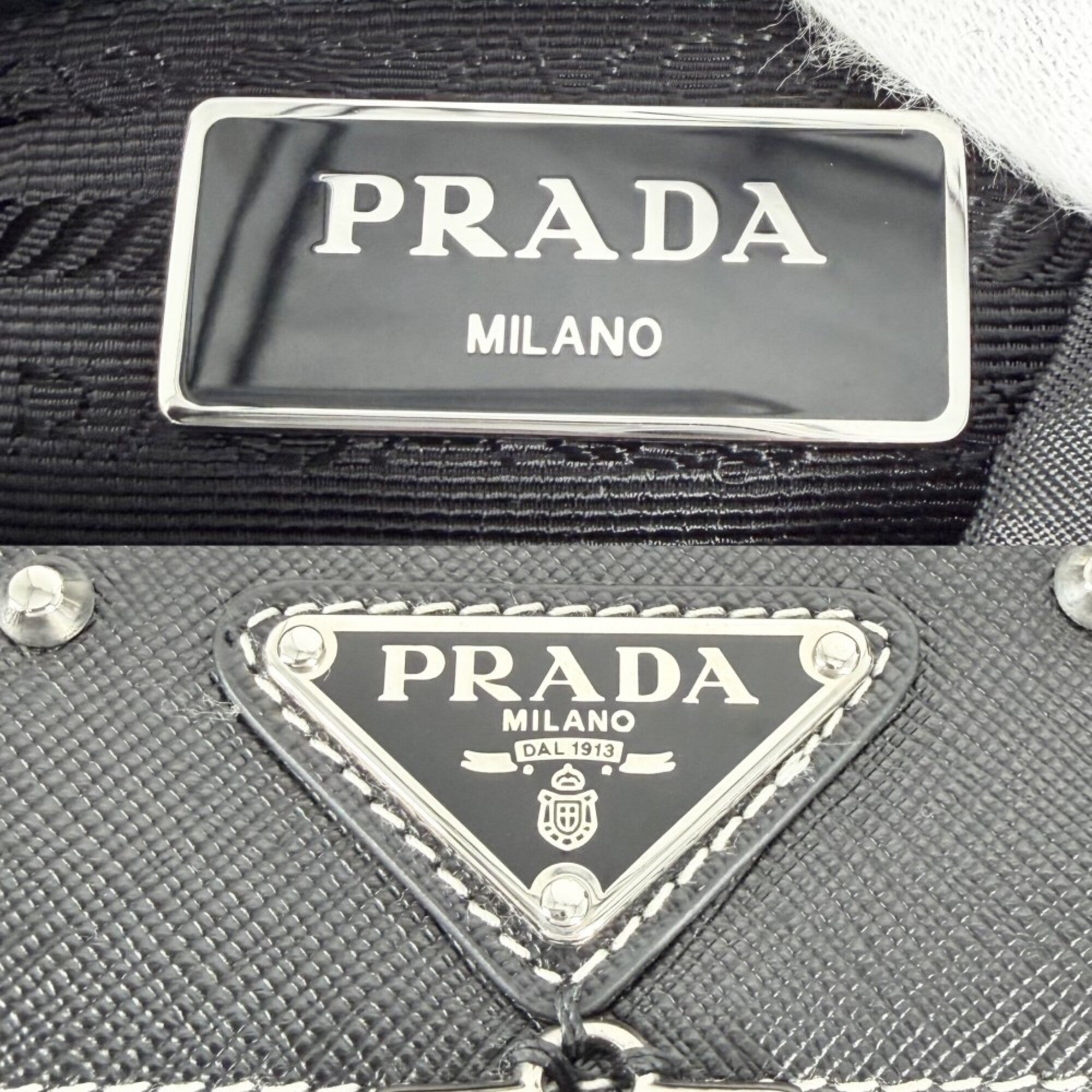 Prada Black White Nylon Leather (Pre-Owned)