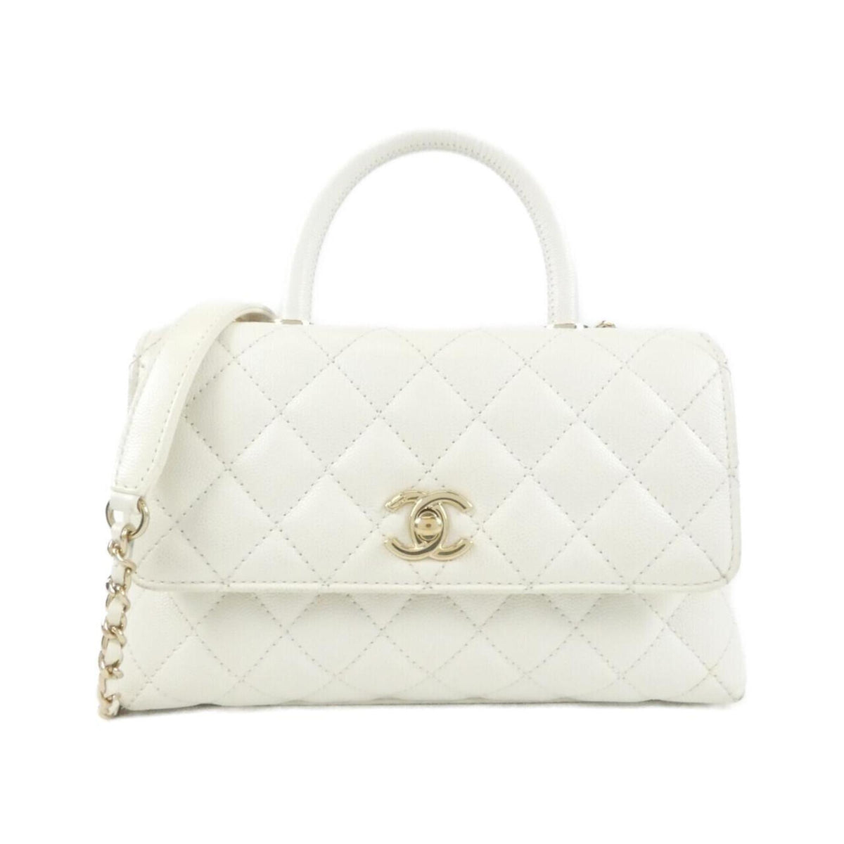 Chanel White Grained Calfskin Handbag (Pre-Owned)