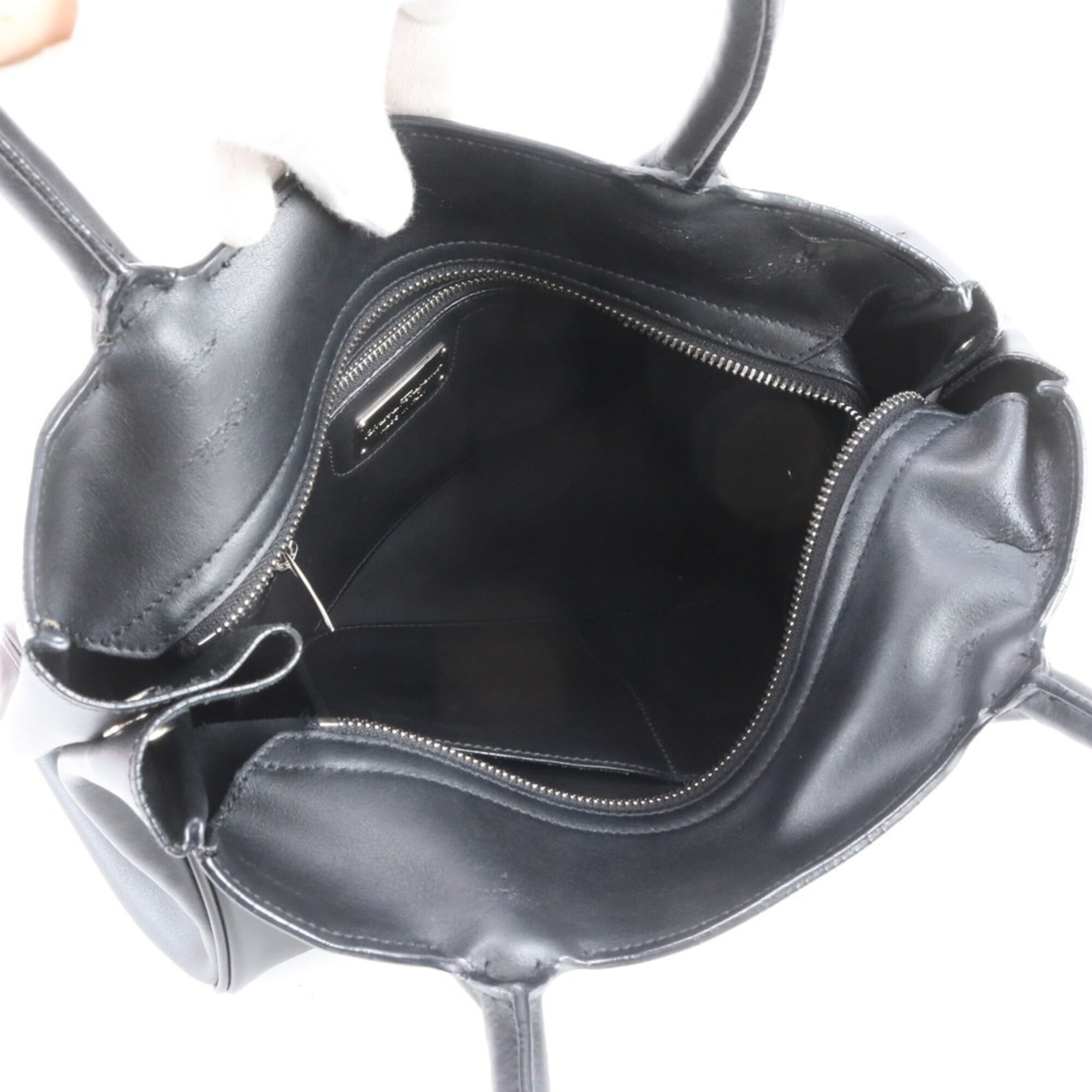 Salvatore Ferragamo Gancini Black Leather Handbag Shoulder Bag Tote Bag (Pre-Owned)