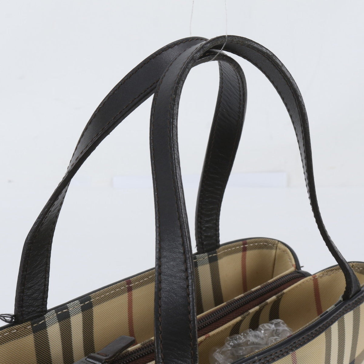 Burberry Brown Leather Coated Canvas Handbag Tote Bag (Pre-Owned)