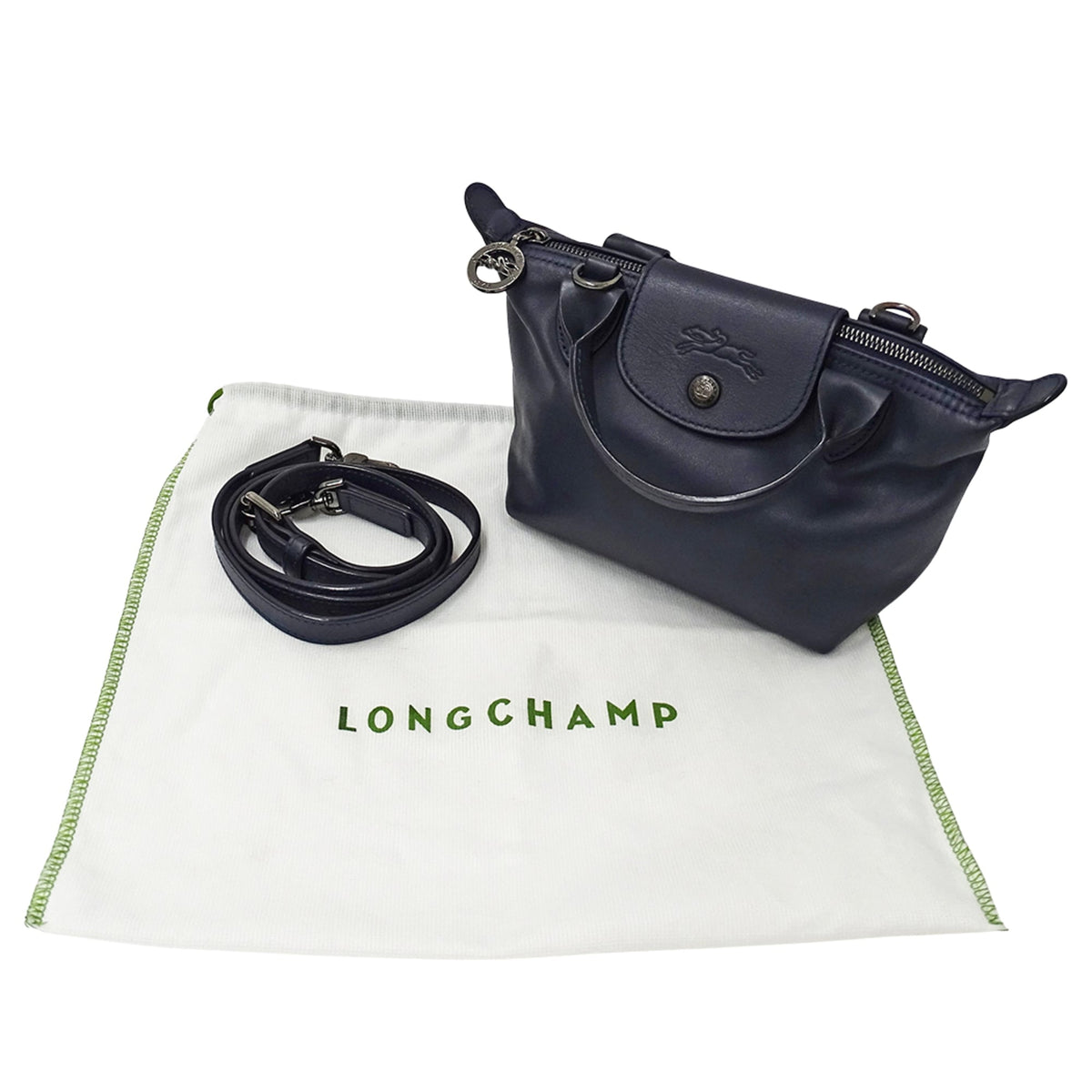Longchamp Navy Leather Handbag Shoulder Bag (Pre-Owned)