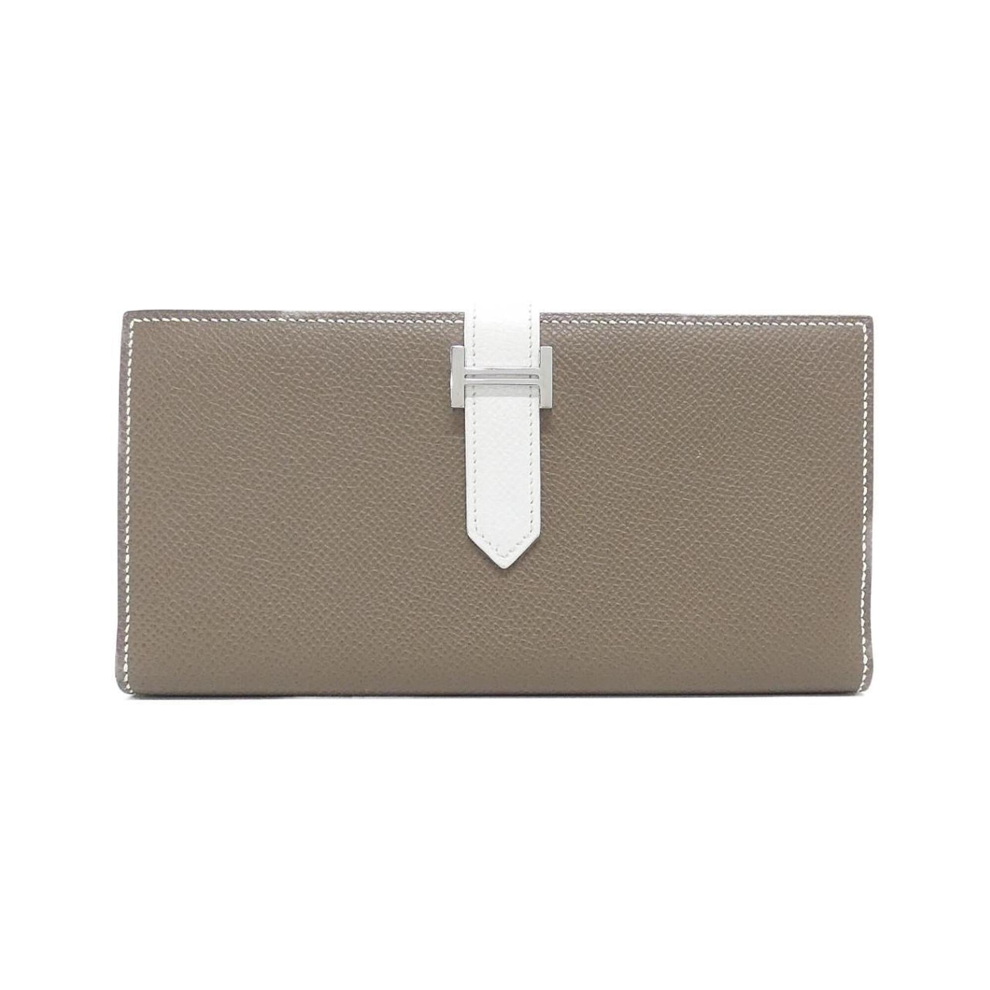 Hermes Etoupe Gray Soufre White Epsom Leather Long Wallet (Bi-Fold) (Pre-Owned)