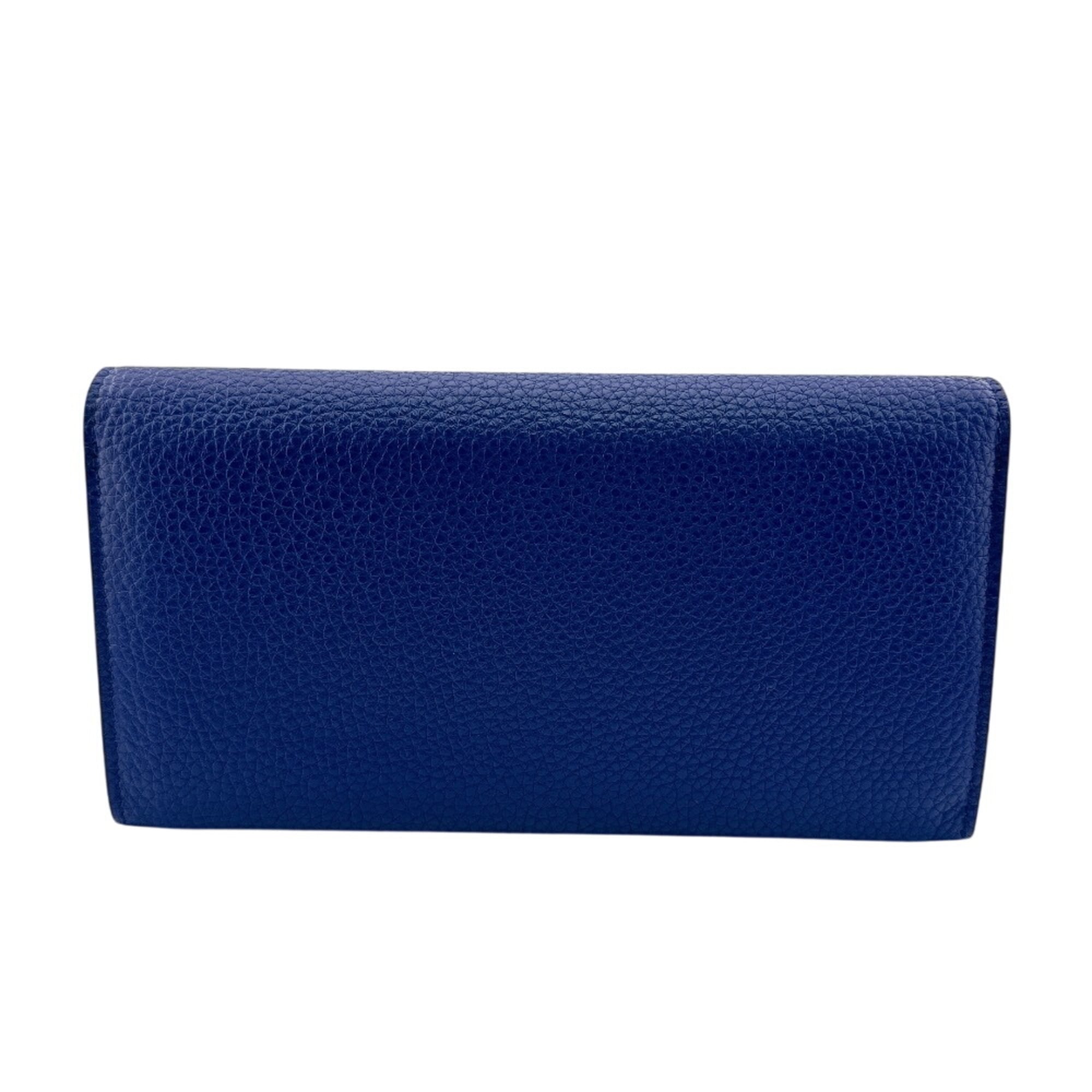 Salvatore Ferragamo Navy Leather Long Wallet (Tri-Fold) (Pre-Owned)