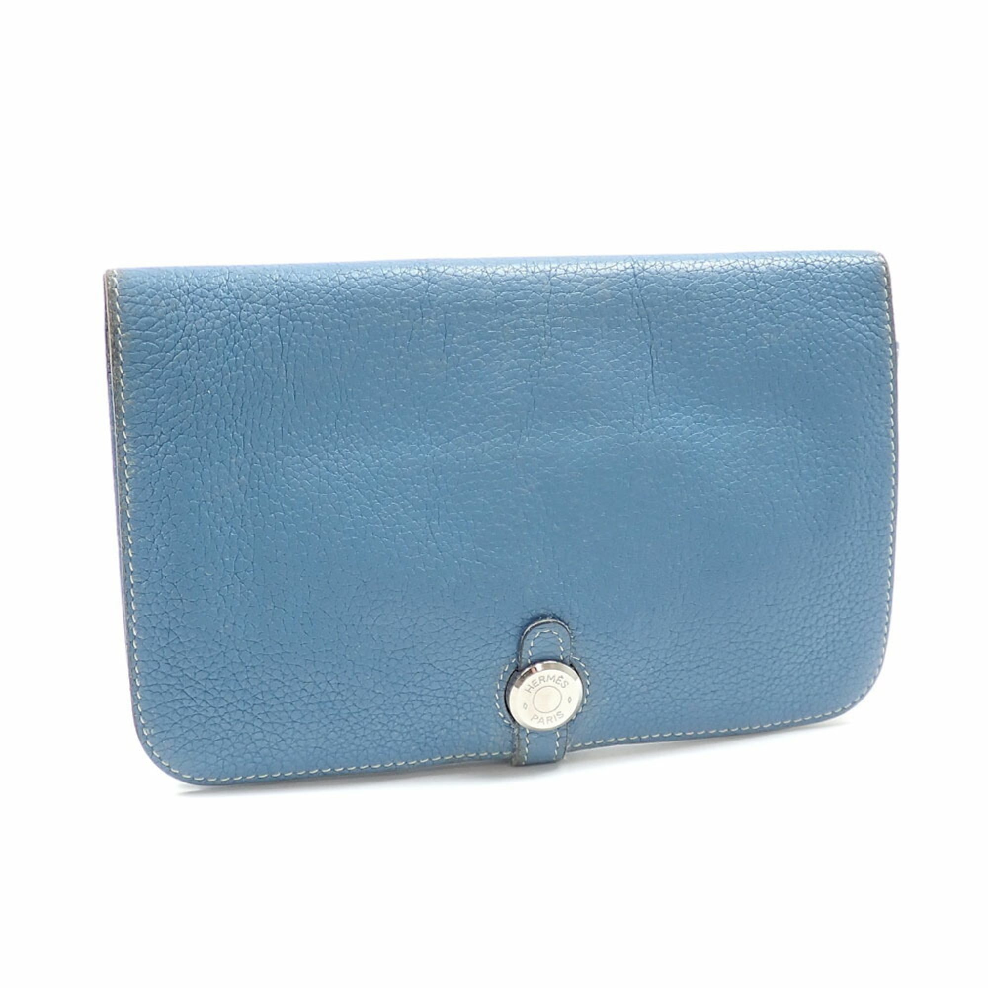 Hermes Dogon Duo Blue Taurillon Clemence Leather Long Wallet (Bi-Fold) (Pre-Owned)