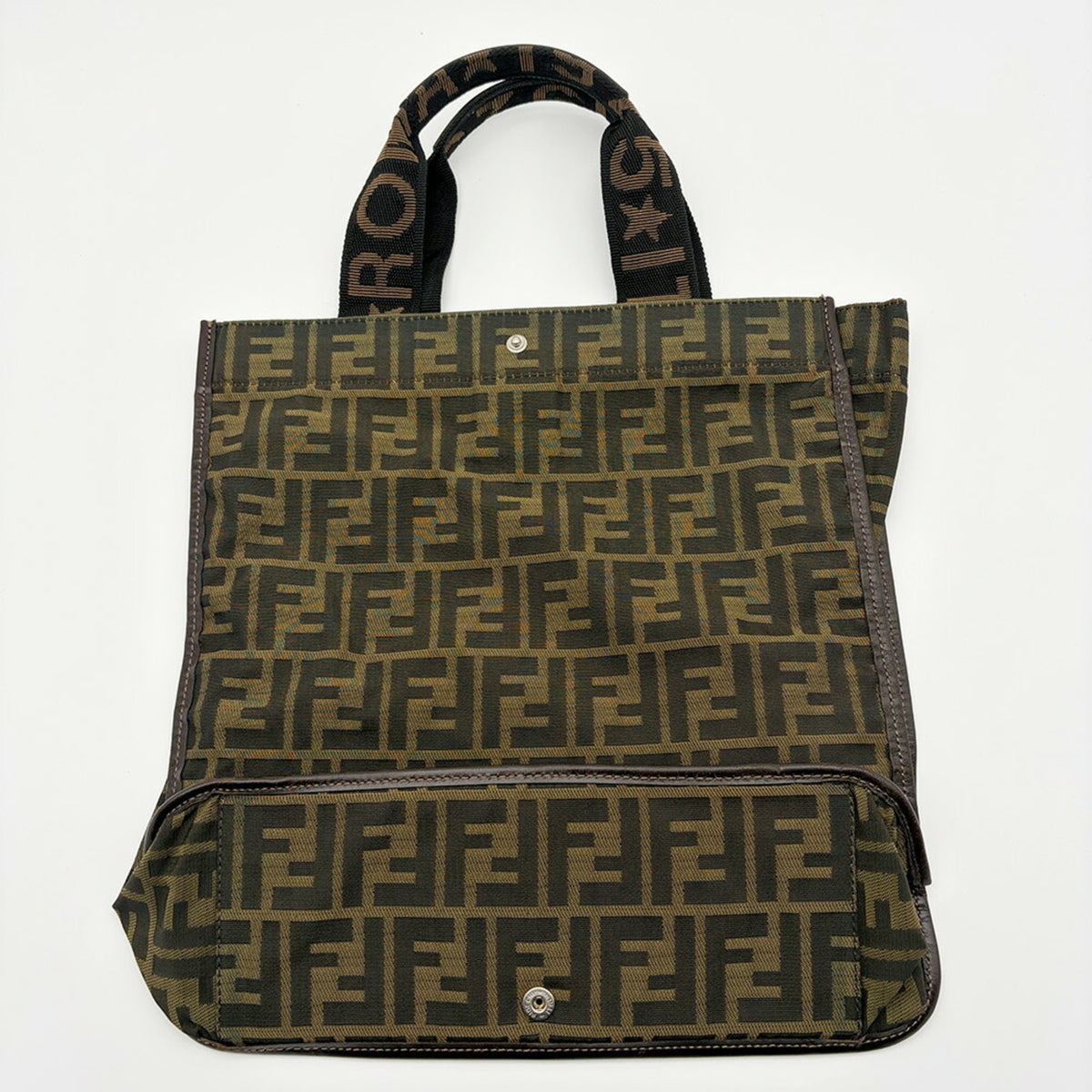 Fendi Zucchino Black Brown Dark Brown Zucchino Canvas Leather Tote Bag (Pre-Owned)