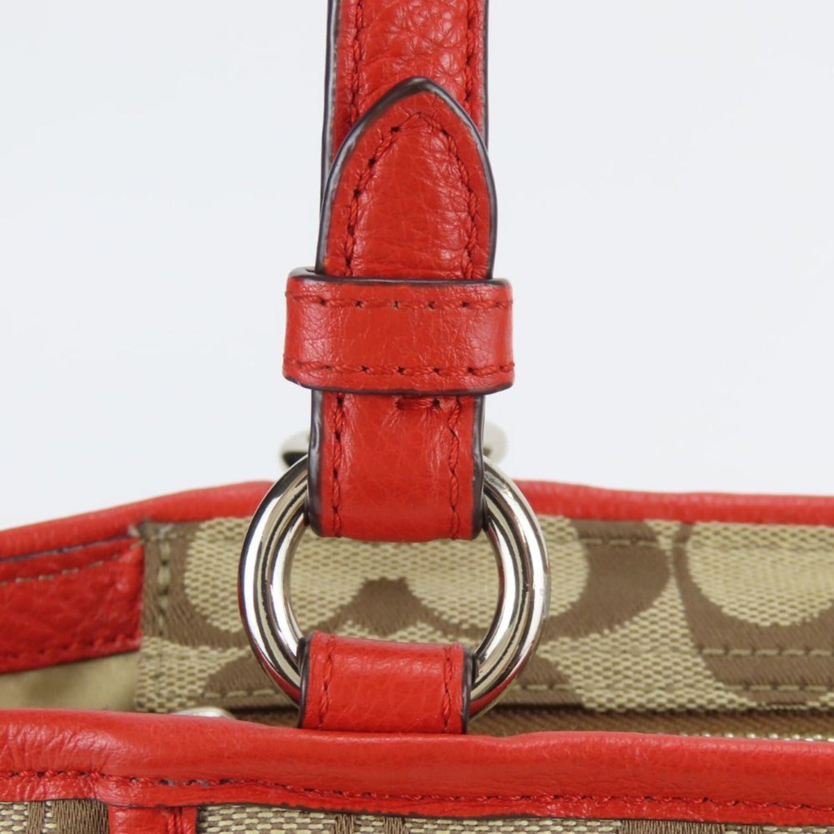 Coach Beige Red Color Canvas Leather Tote Bag (Pre-Owned)