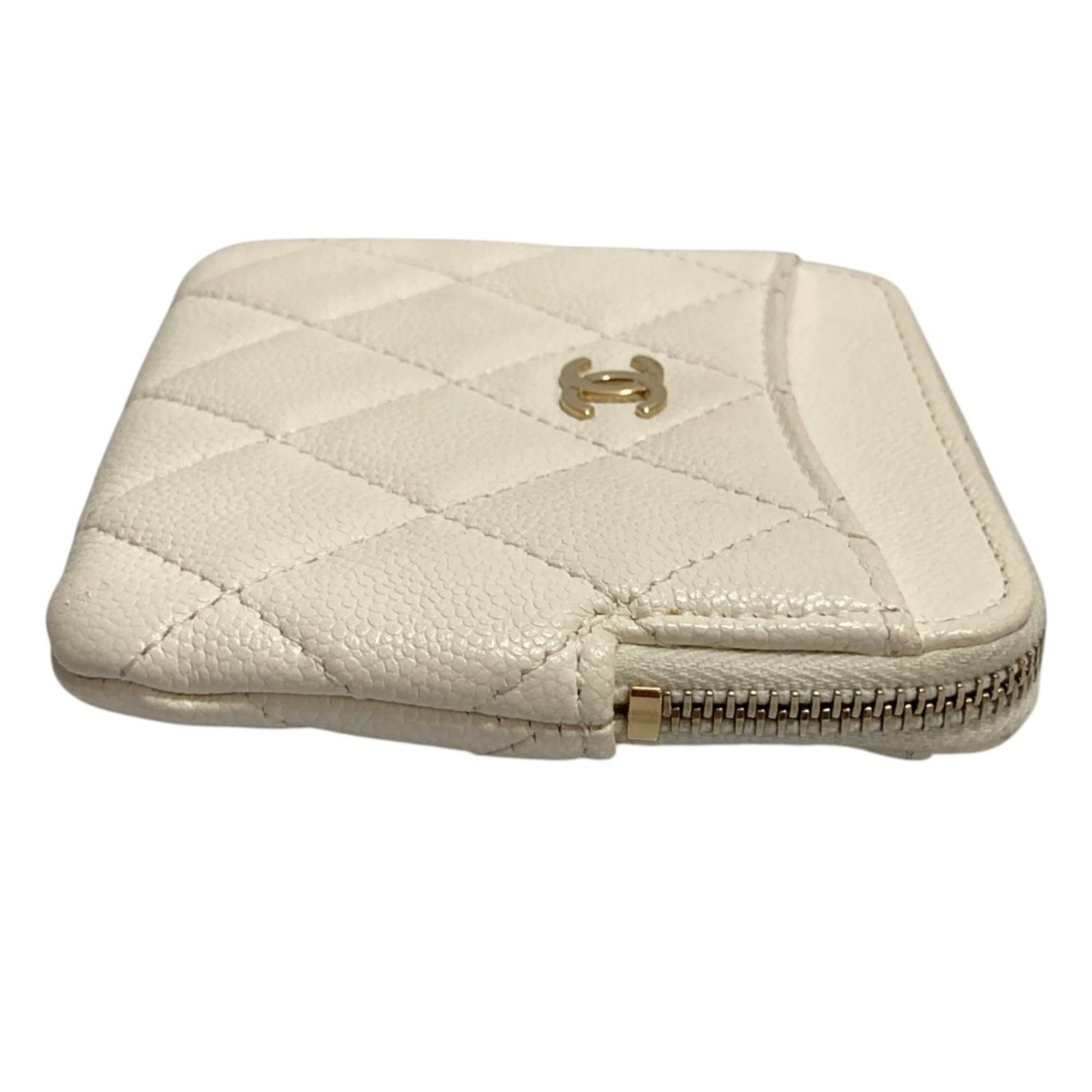 Chanel White Grained Calfskin Coin Purse/Coin Case (Pre-Owned)
