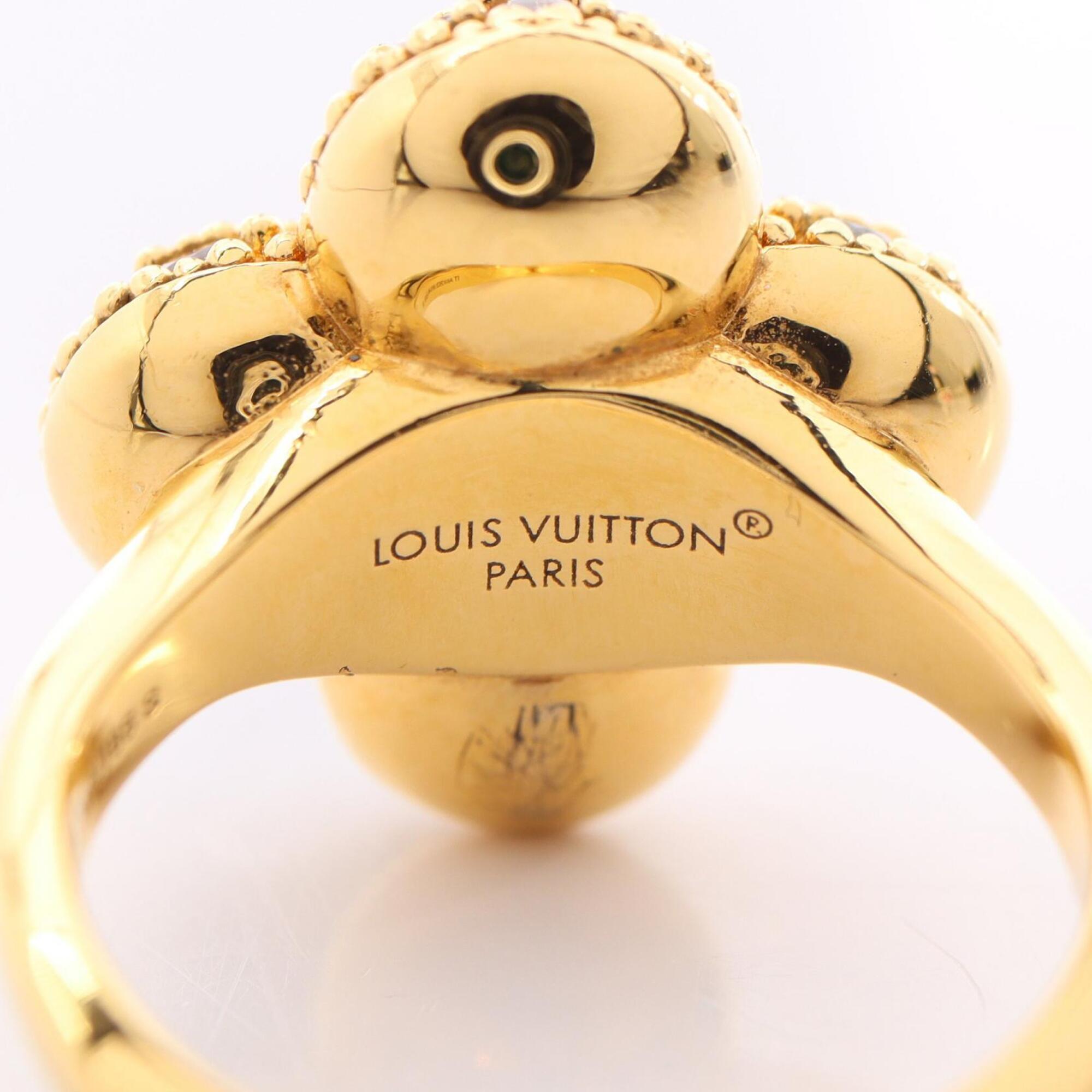 Louis Vuitton Gold Clear Pink Gold Plating Rhinestone Band Ring (Pre-Owned)