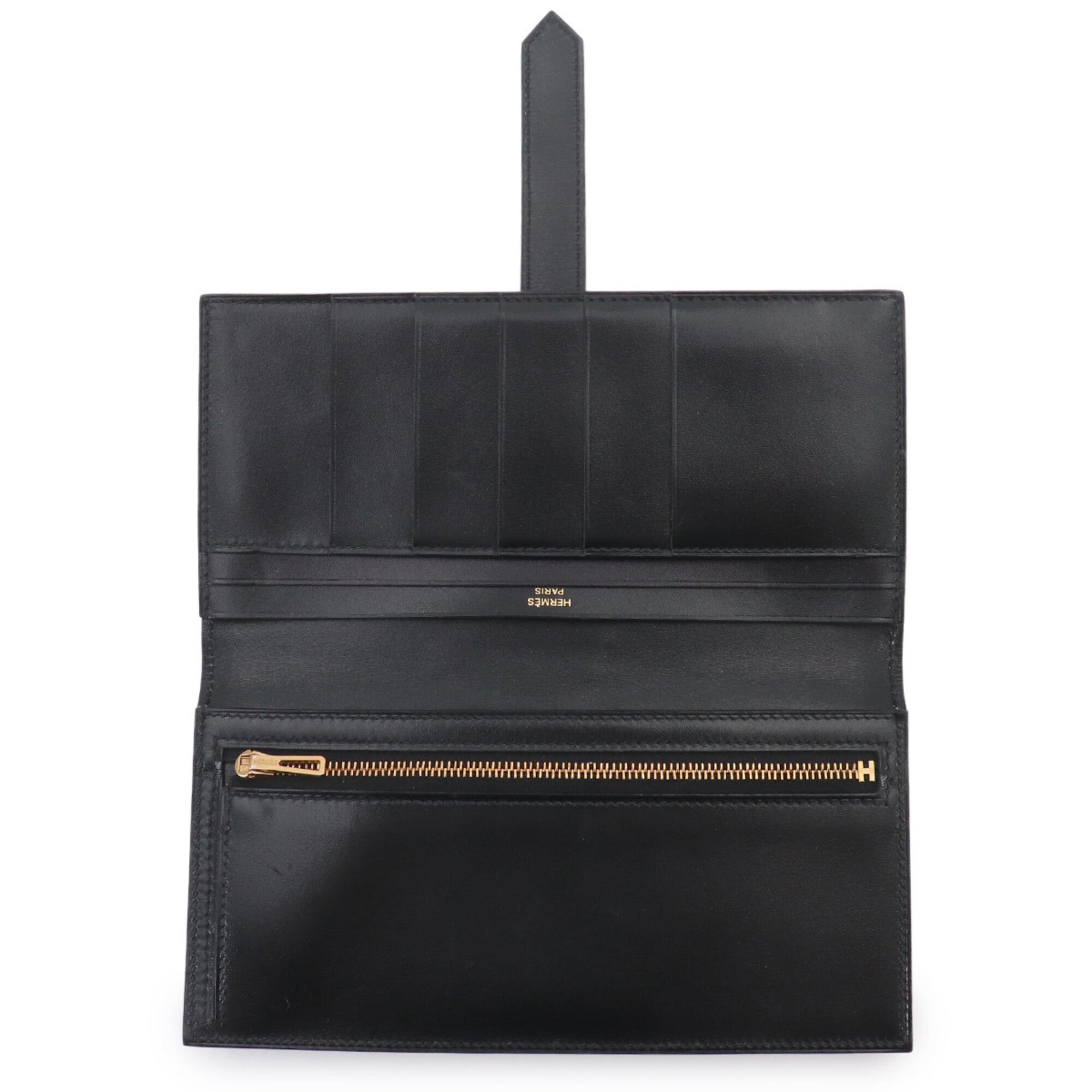 Hermes Black Box Calf Leather Long Wallet (Bi-Fold) (Pre-Owned)