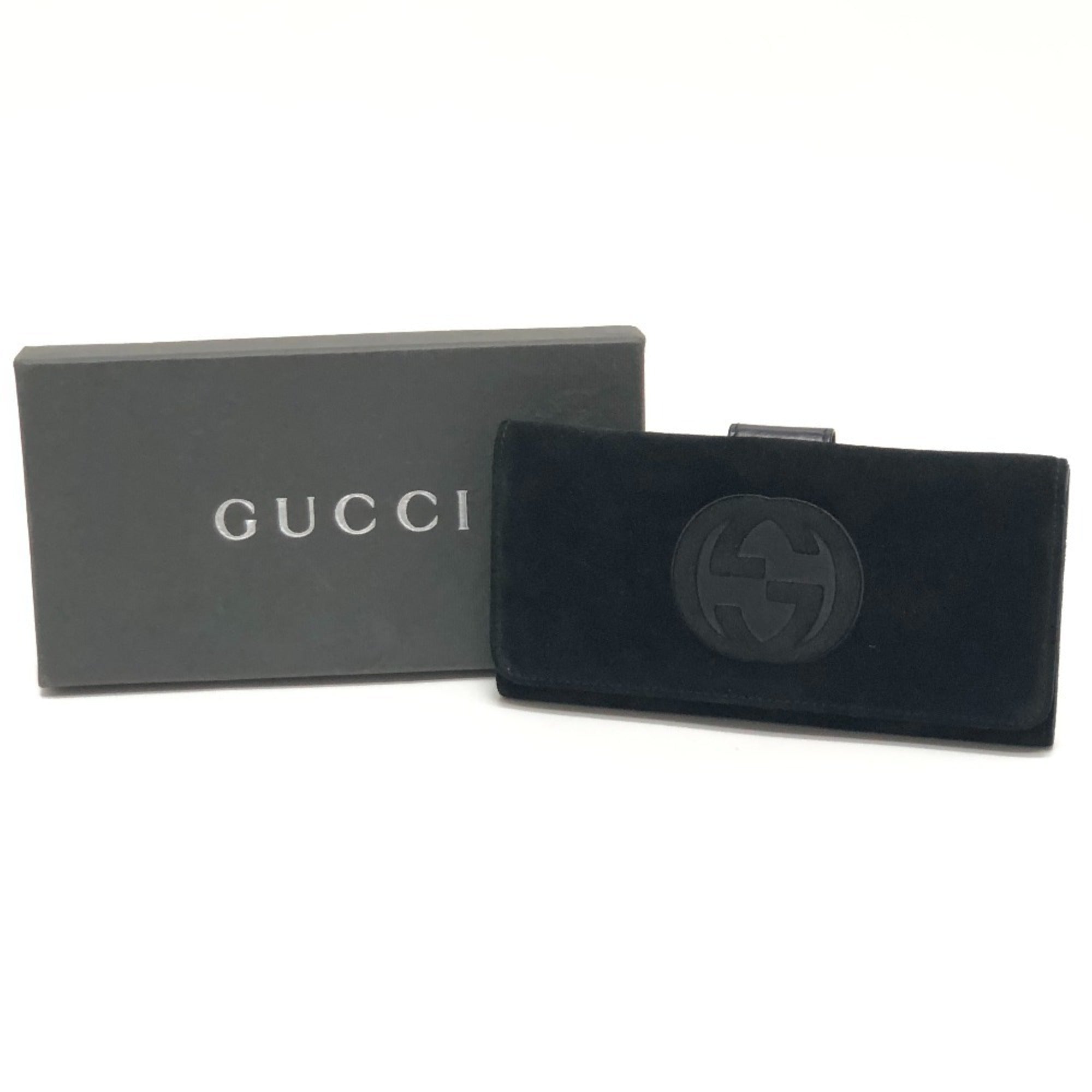 Gucci Black Suede Leather Long Wallet (Bi-Fold) (Pre-Owned)