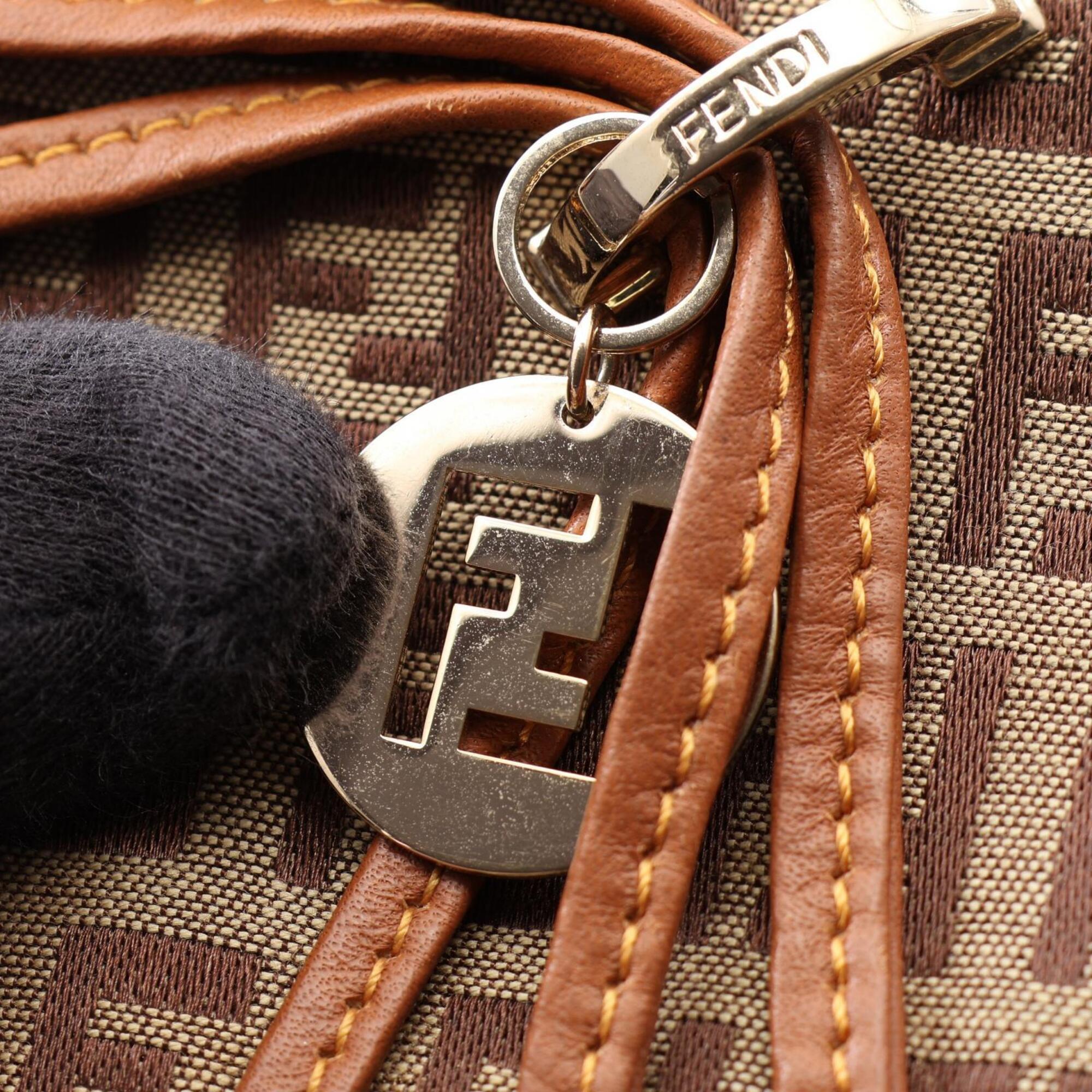 Fendi Beige Brown Canvas Leather Handbag Shoulder Bag (Pre-Owned)