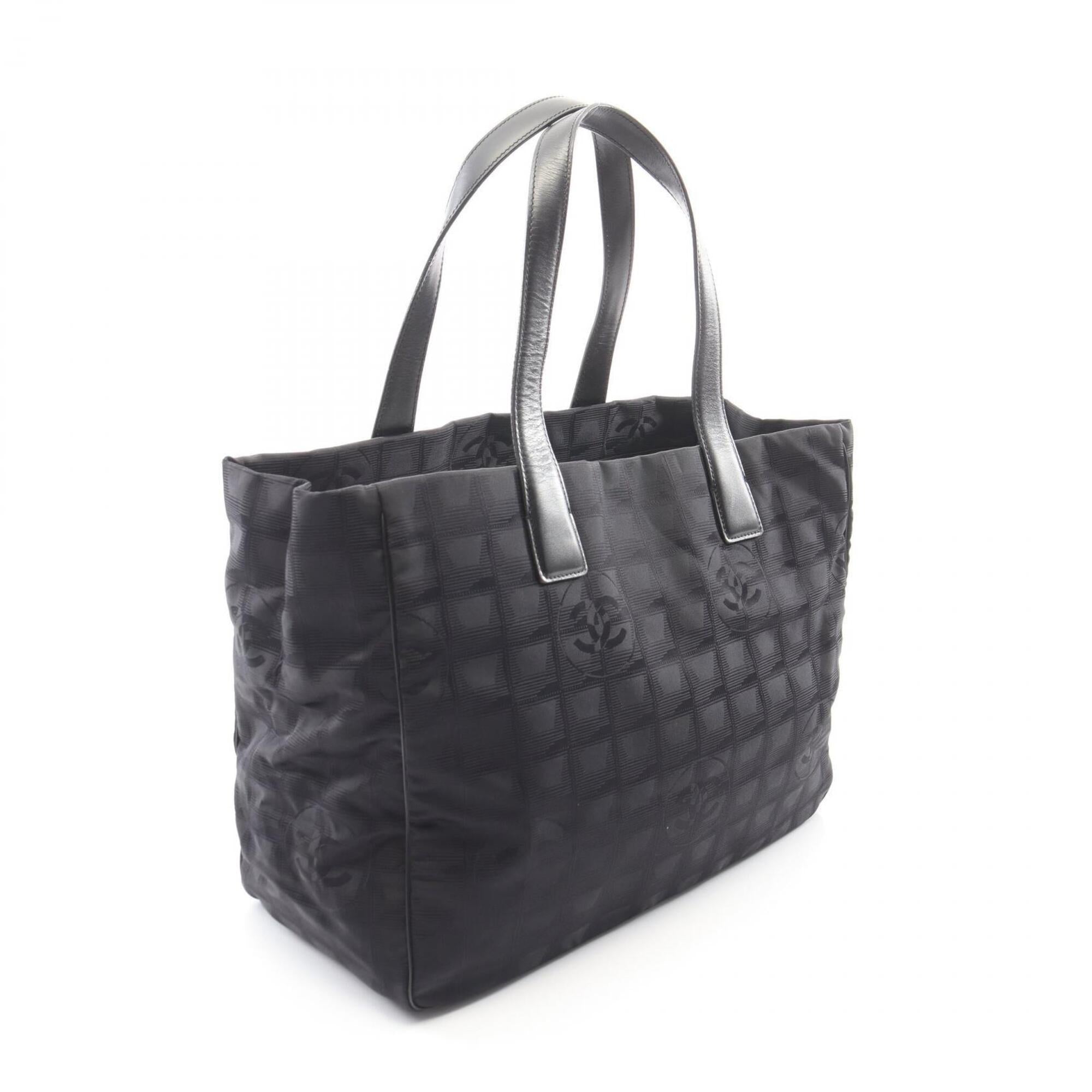 Chanel Black Nylon Canvas Leather Handbag Tote Bag (Pre-Owned)