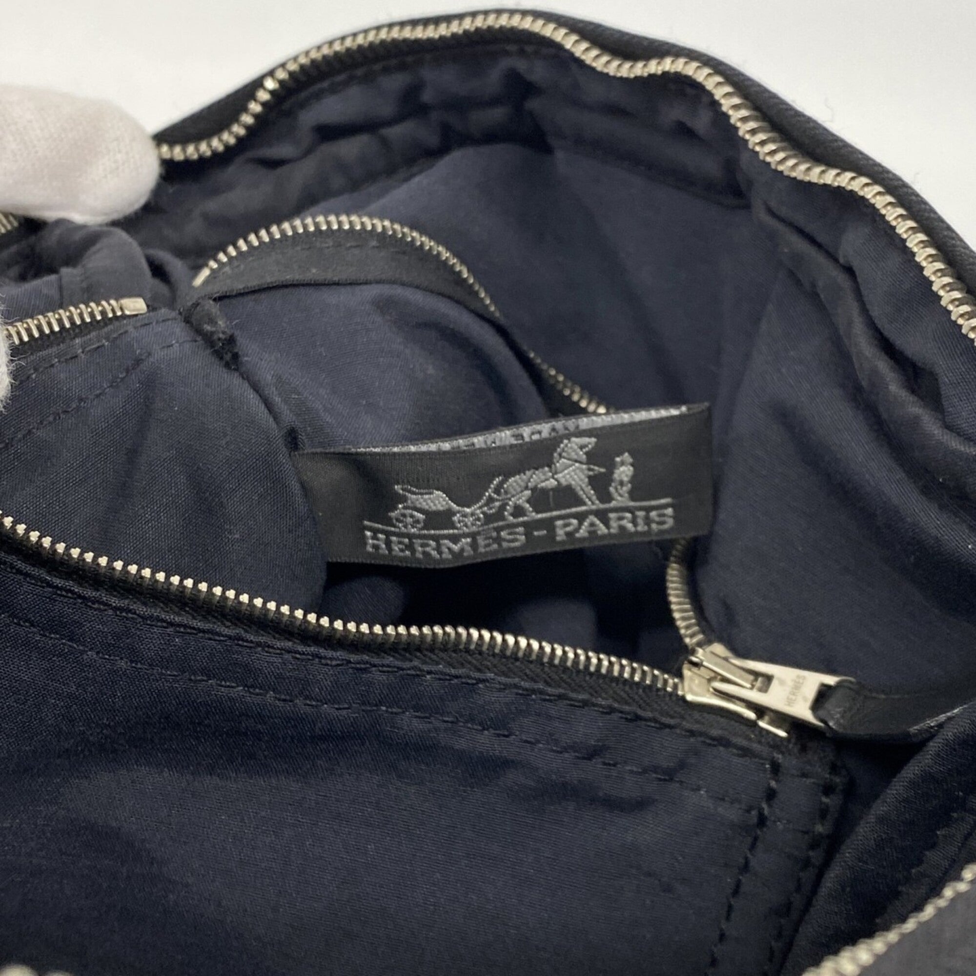 Hermes Black Toile Chevron Shoulder Bag (Pre-Owned)