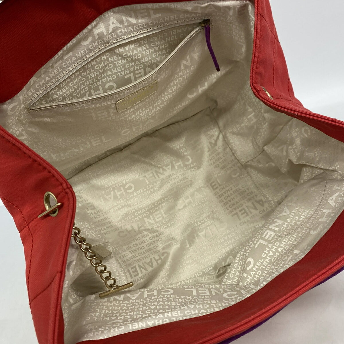 Chanel Red Color Canvas Tote Bag (Pre-Owned)