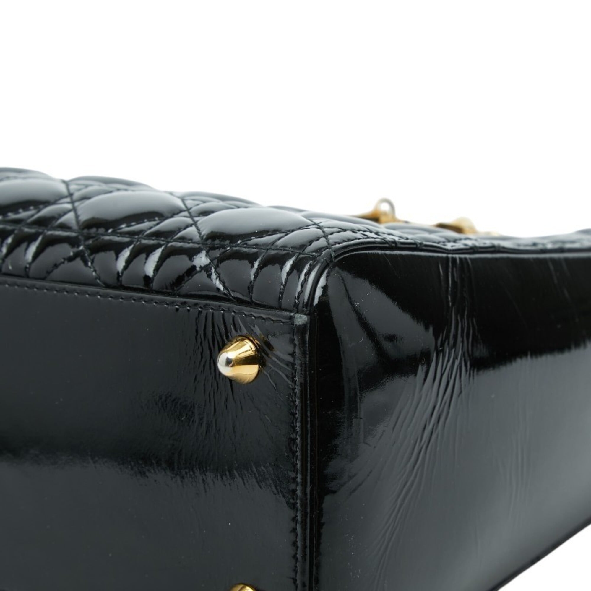 Christian Dior Lady Dior Black Patent Leather Handbag Shoulder Bag (Pre-Owned)