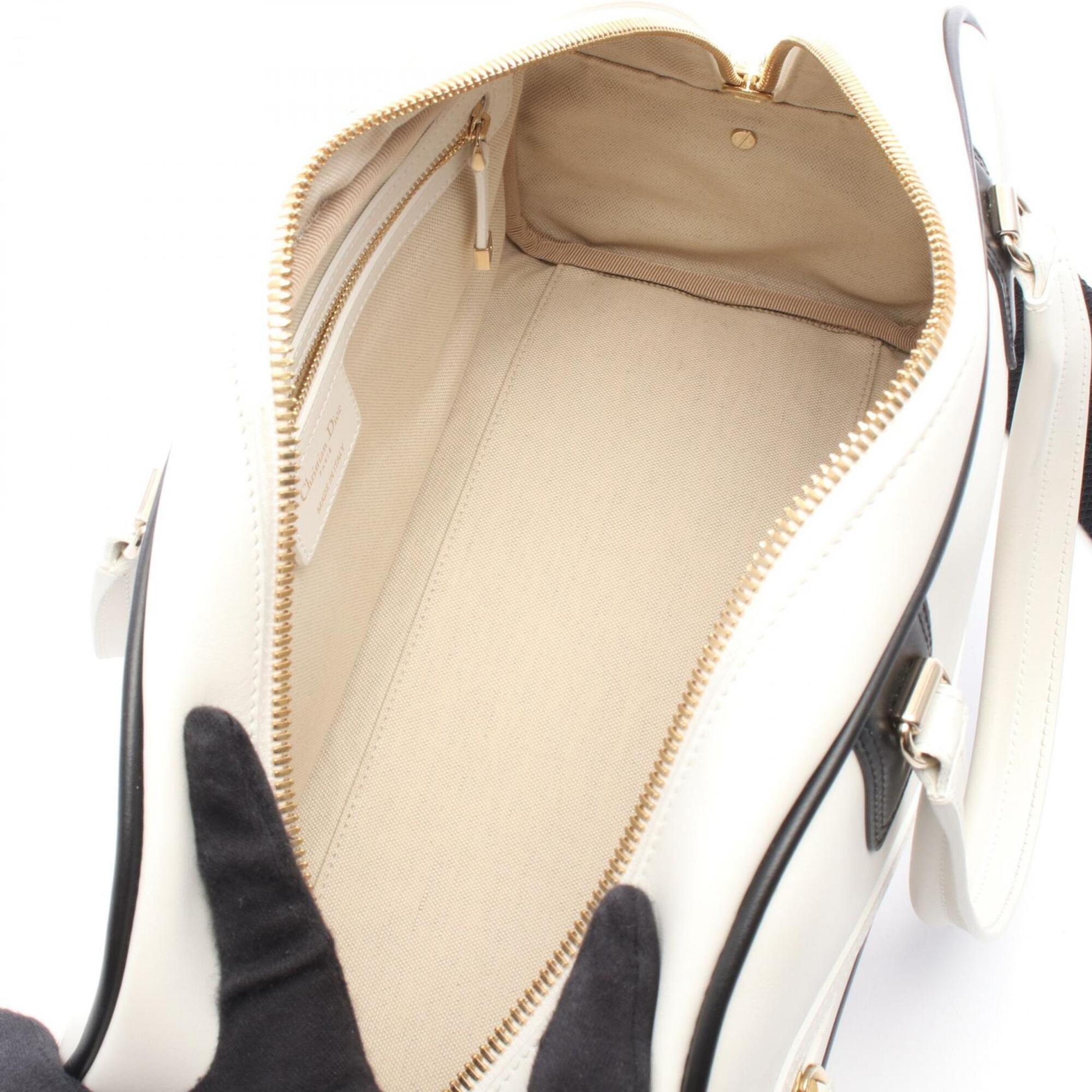 Christian Dior Black White Leather Handbag (Pre-Owned)