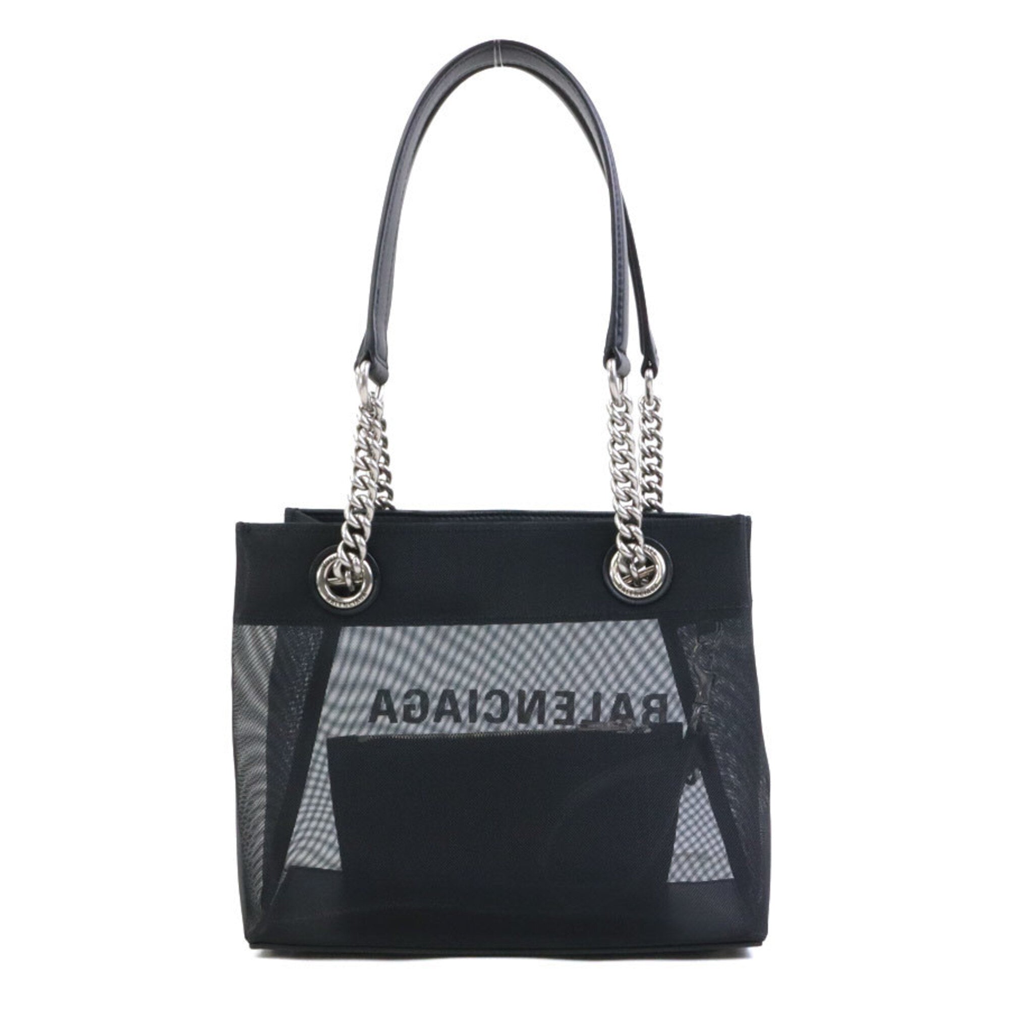 Balenciaga Black Leather Mesh Handbag Tote Bag (Pre-Owned)
