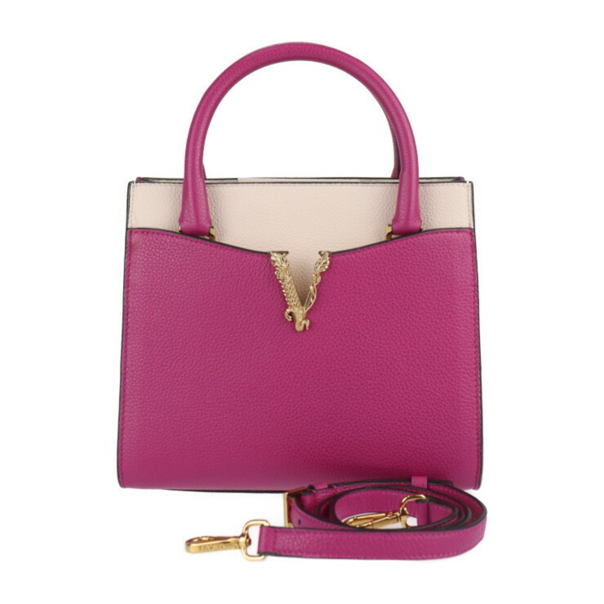 Versace Pink Beige Leather Handbag Shoulder Bag Tote Bag (Pre-Owned)
