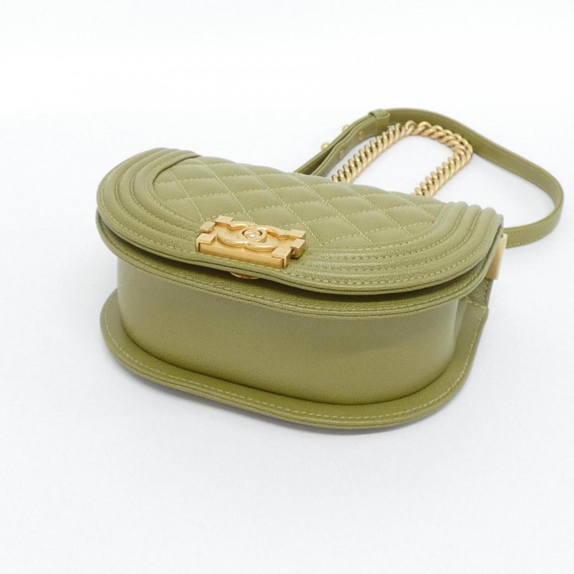 Chanel Khaki Grained Calfskin Shoulder Bag (Pre-Owned)