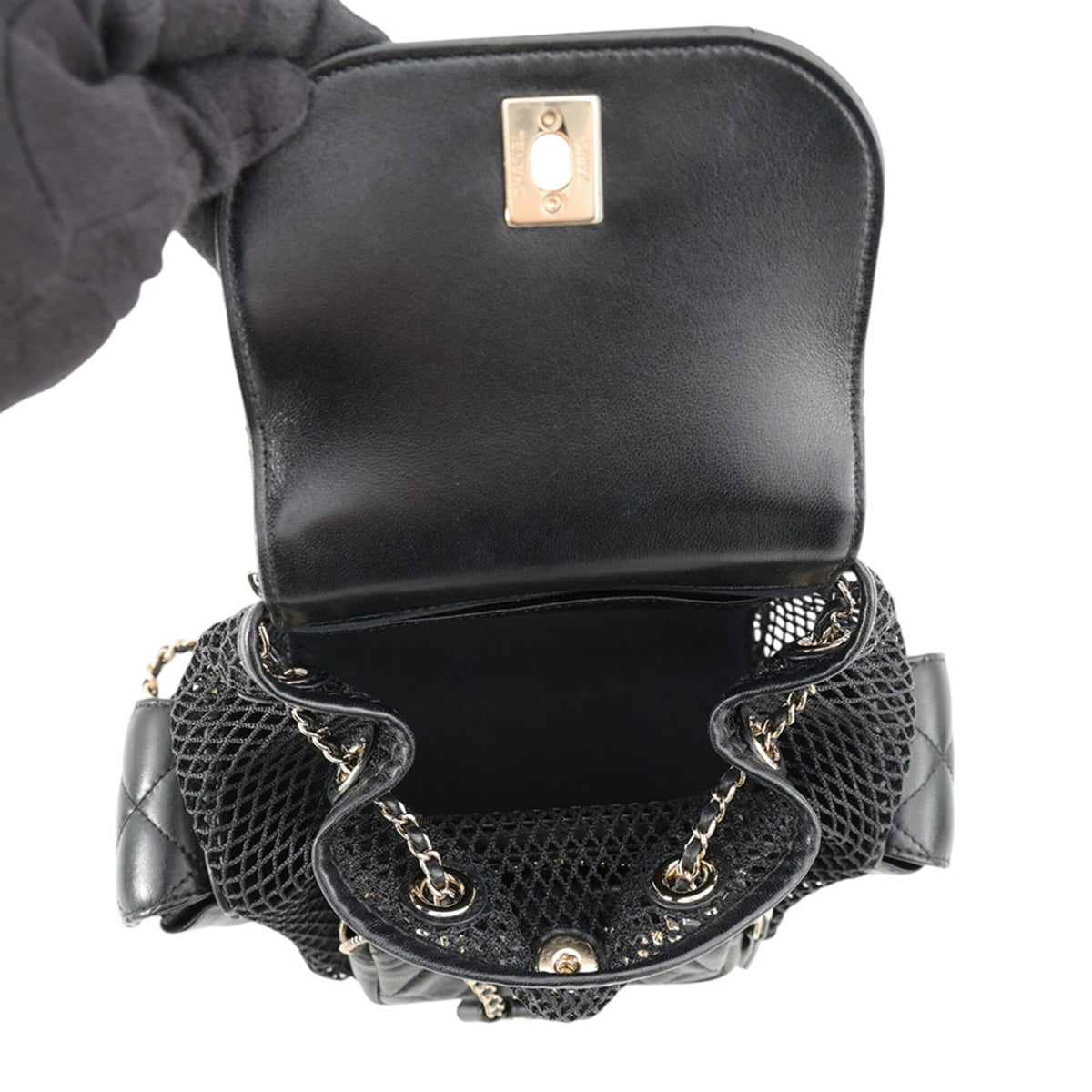Chanel Matelasse Black Mesh Leather Backpack (Pre-Owned)