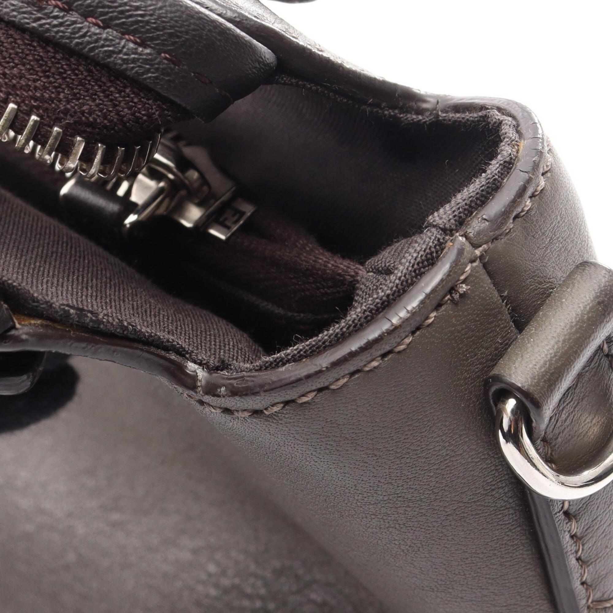 Fendi Black Gray Leather Handbag (Pre-Owned)