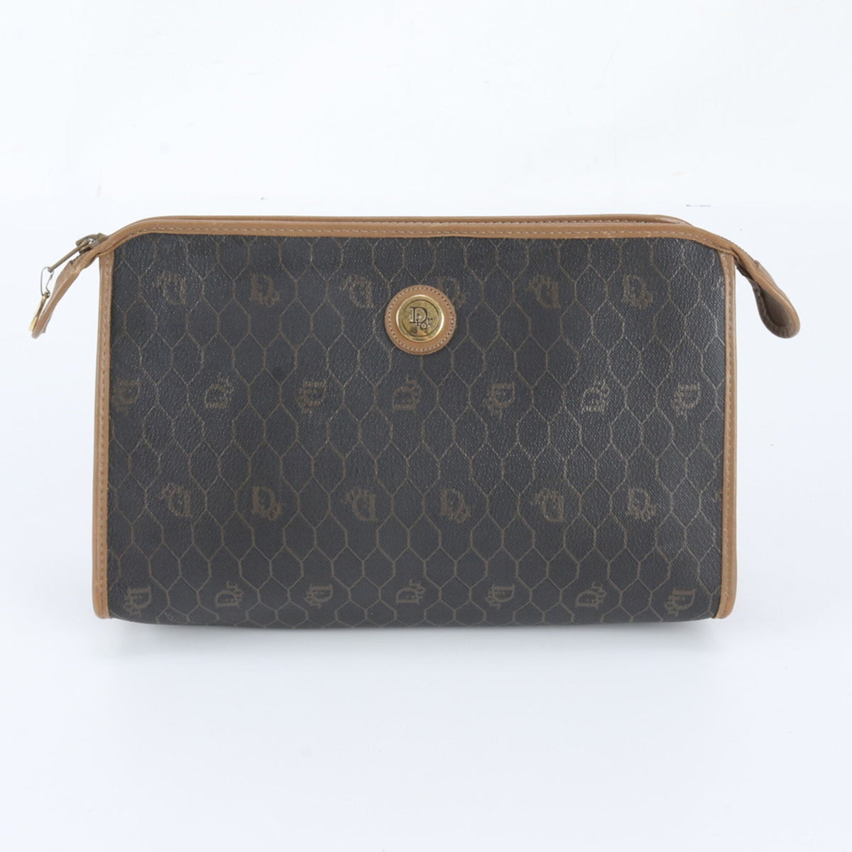 Christian Dior Beige Black Leather Coated Canvas Clutch Bag Pouch (Pre-Owned)