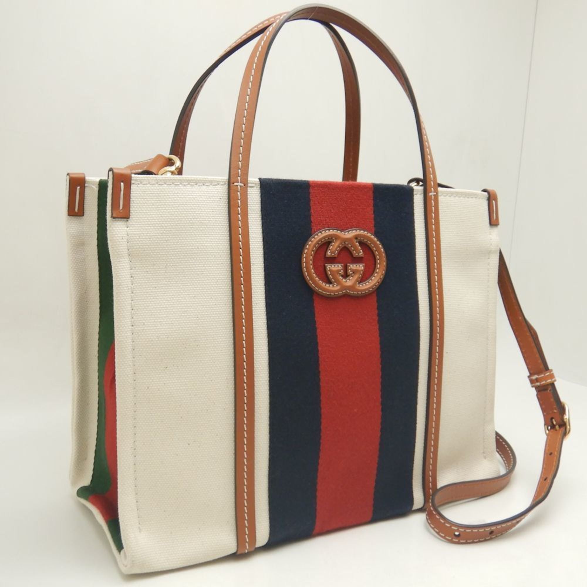 Gucci Brown Ivory Canvas Tote Bag (Pre-Owned)