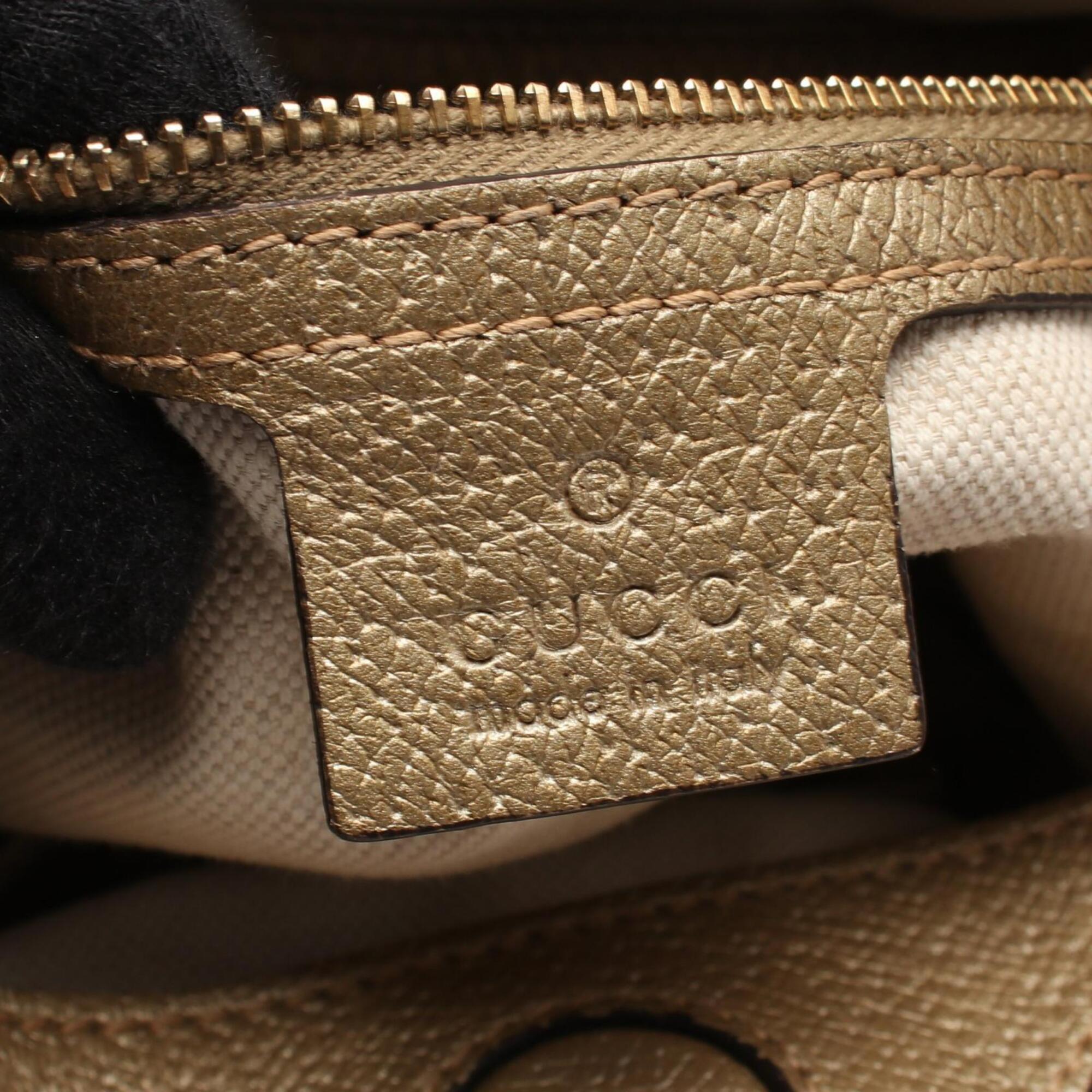 Gucci Beige Gold Canvas Leather Handbag (Pre-Owned)