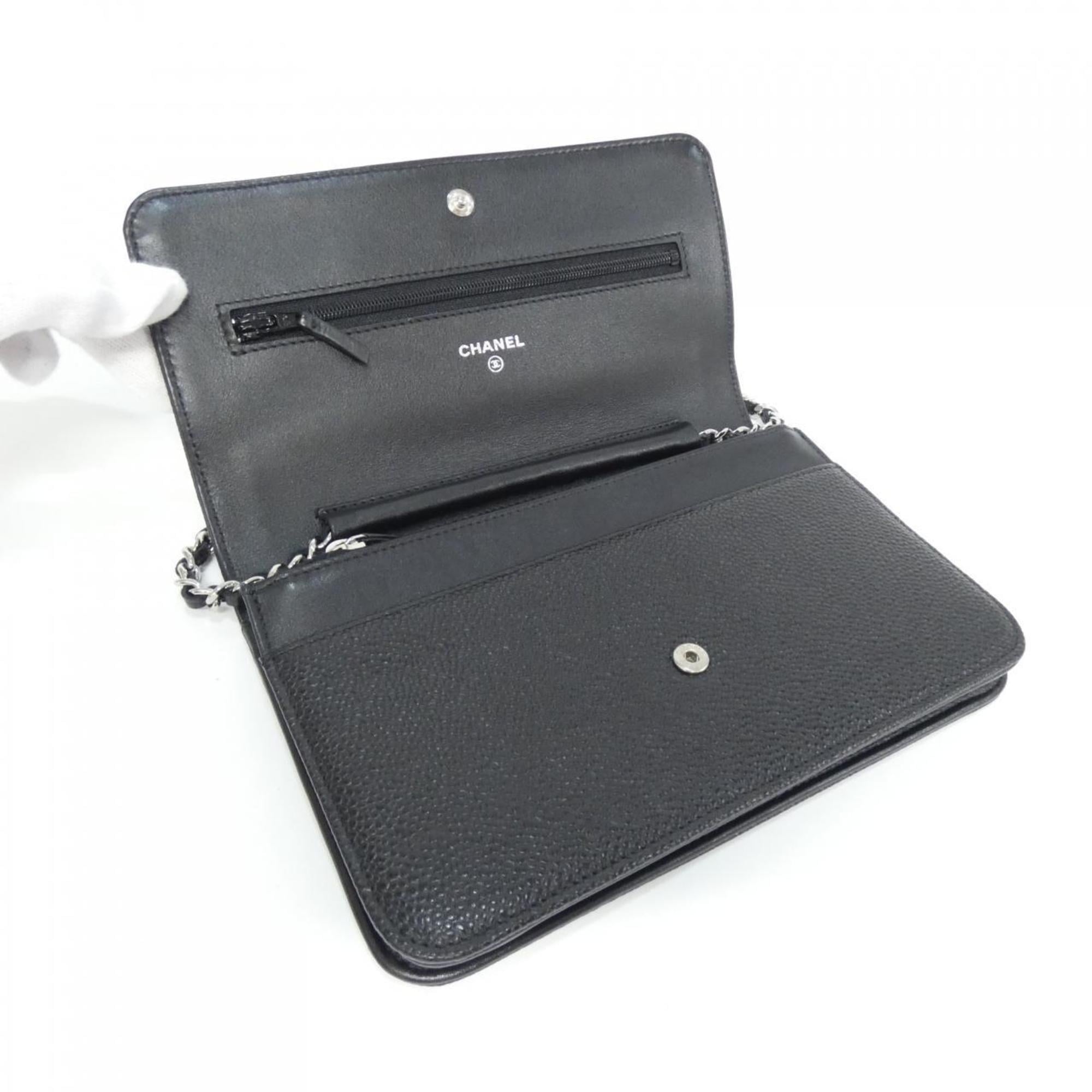 Chanel Black Grained Calfskin Chain/Shoulder Wallet (Pre-Owned)