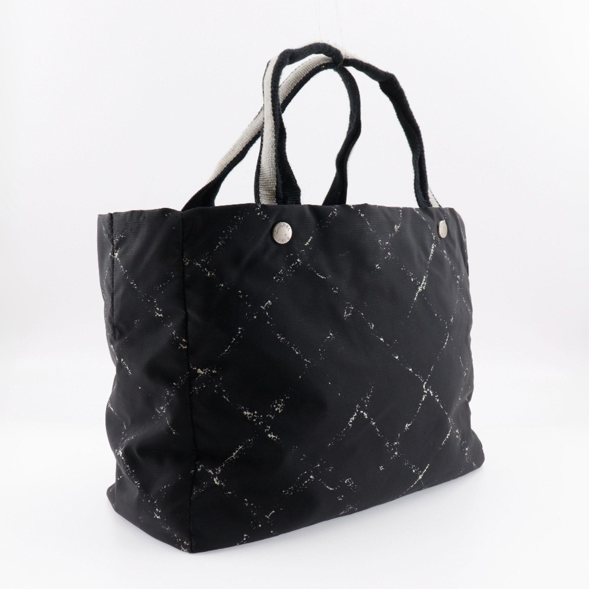 Chanel Travel Line Black Nylon Canvas Tote Bag Weekend Bag (Pre-Owned)
