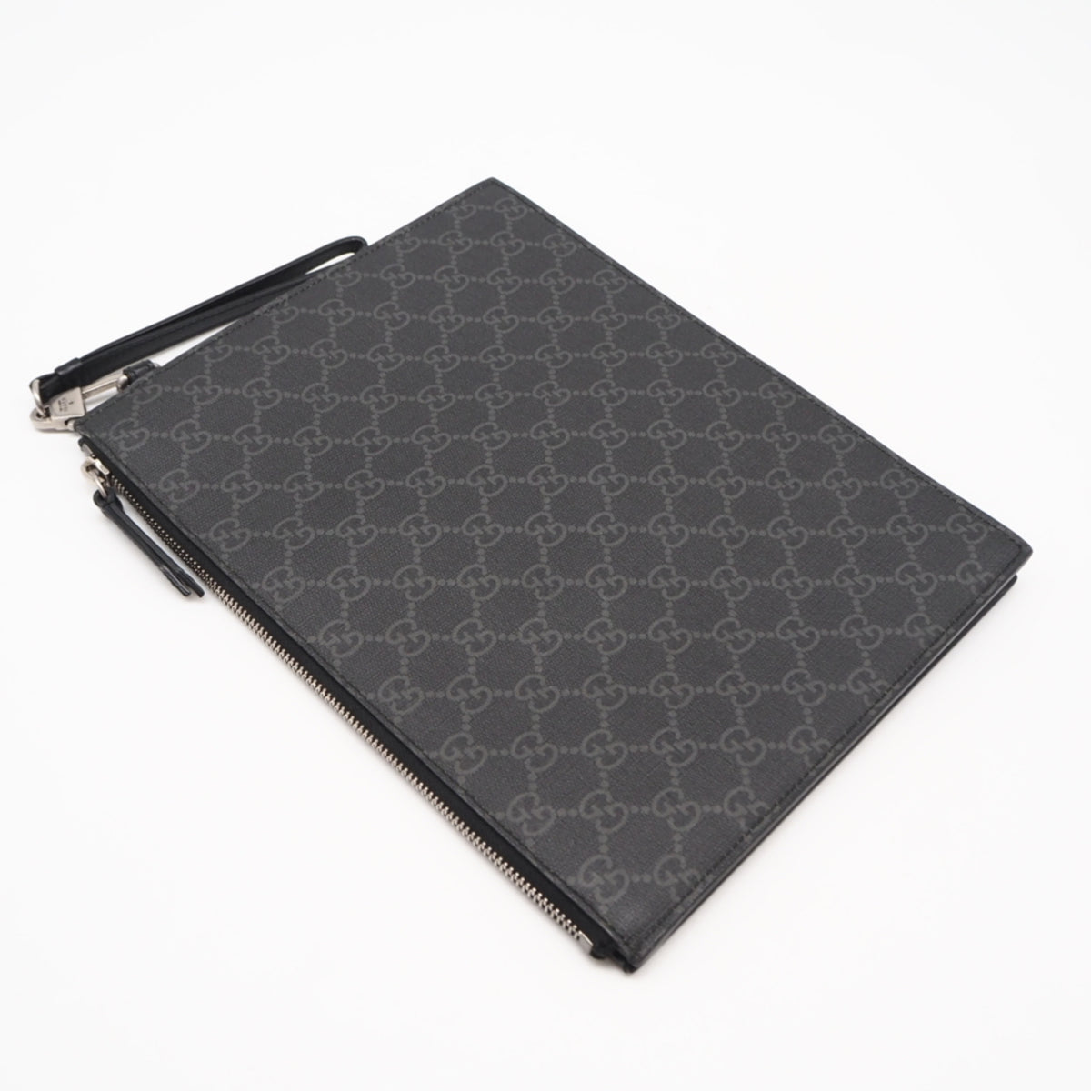 Gucci Black Gray Red Color Coated Canvas Leather Clutch Bag (Pre-Owned)
